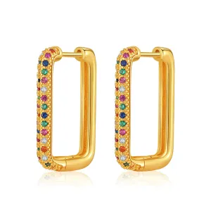 Colored Cubic Zirconia & 18K Gold-Plated Rectangle Huggie Earring