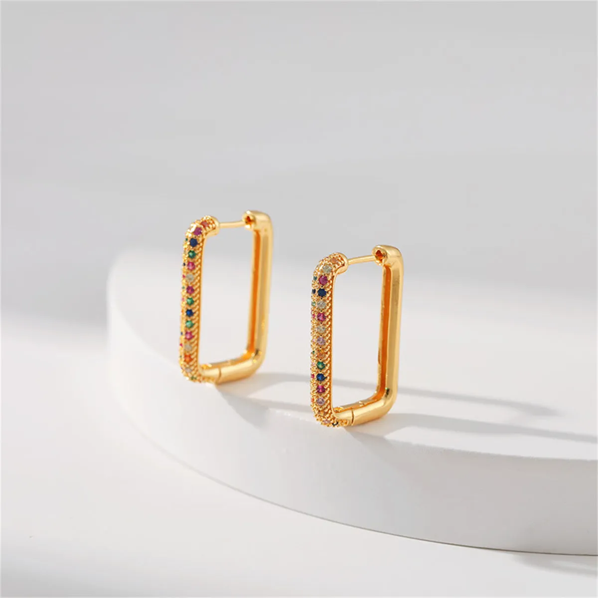Colored Cubic Zirconia & 18K Gold-Plated Rectangle Huggie Earring
