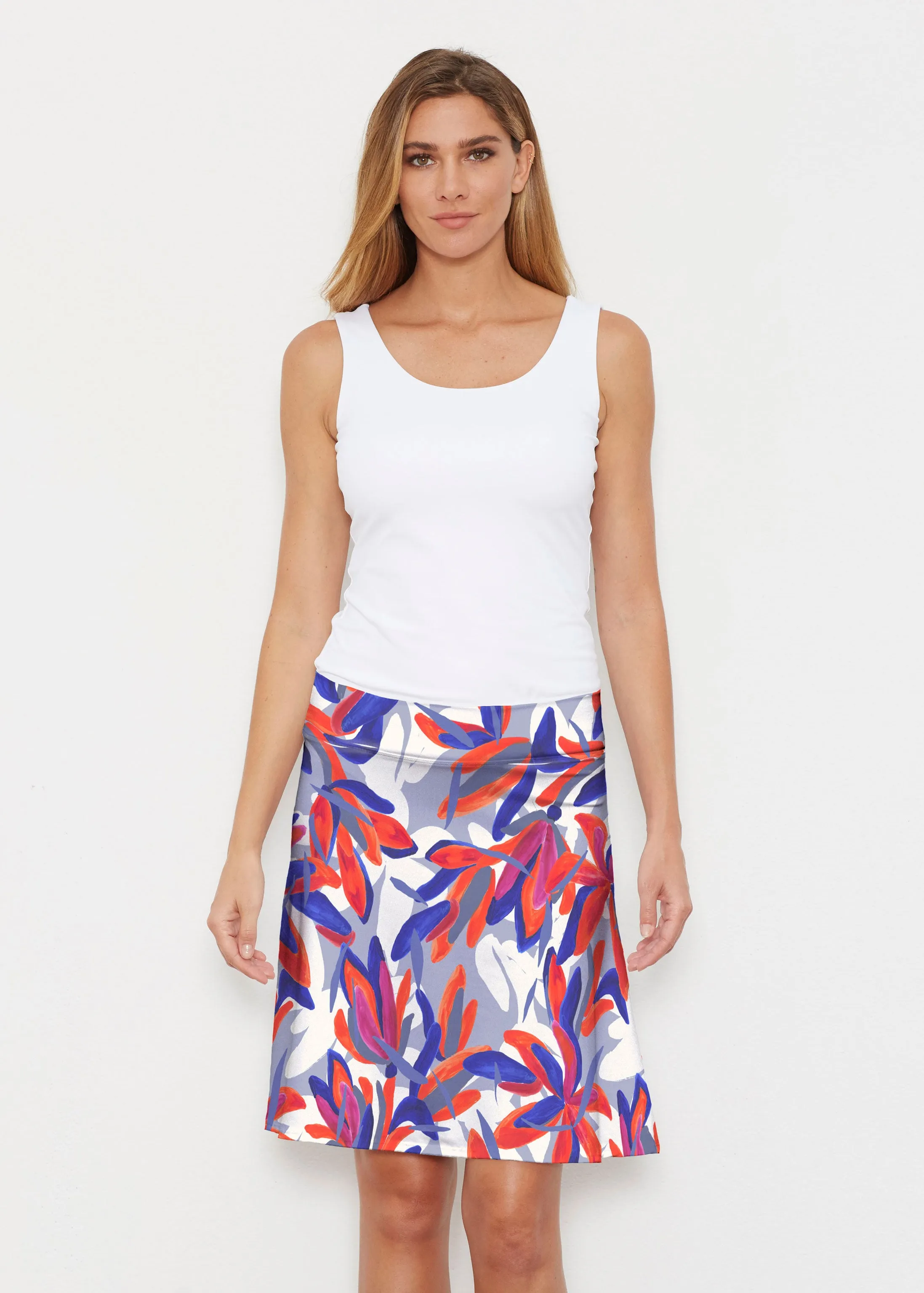 Colorful Palm Blue (7901) ~ Silky Brenda Skirt 21 inch