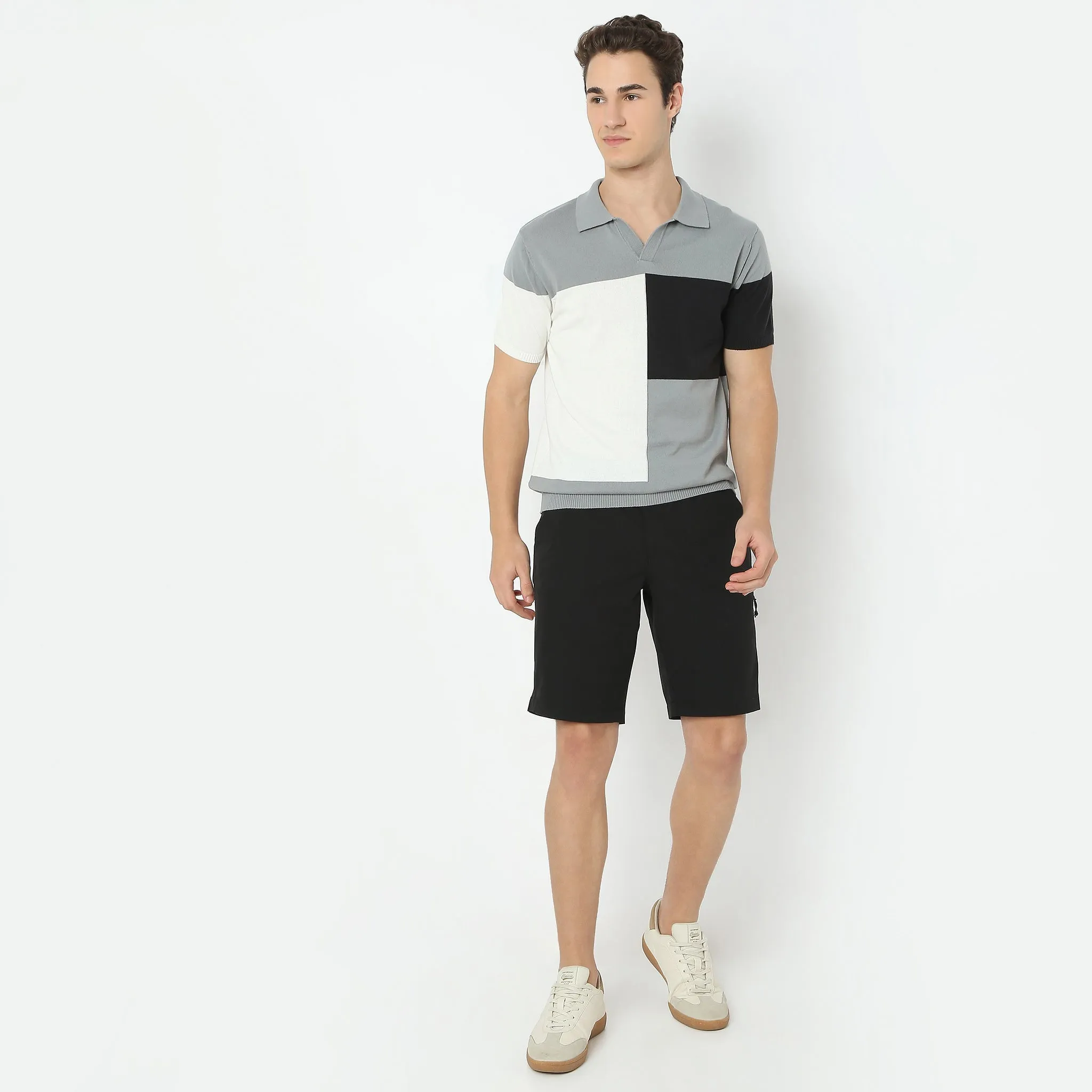 Colour Block Hand Knit Jersey Polo T-Shirt