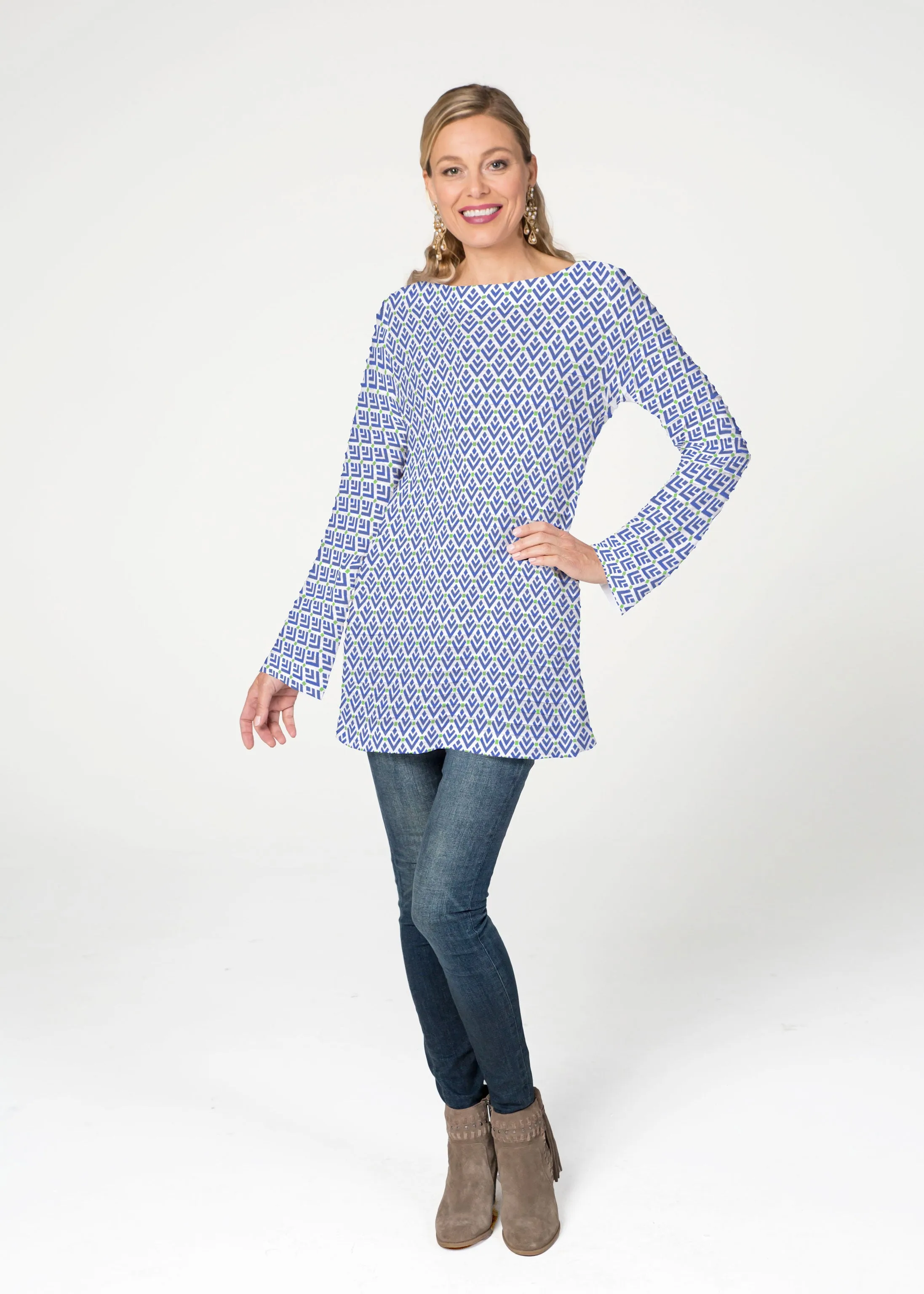 Cosmo Geo (13568) ~ Banded Boatneck Tunic