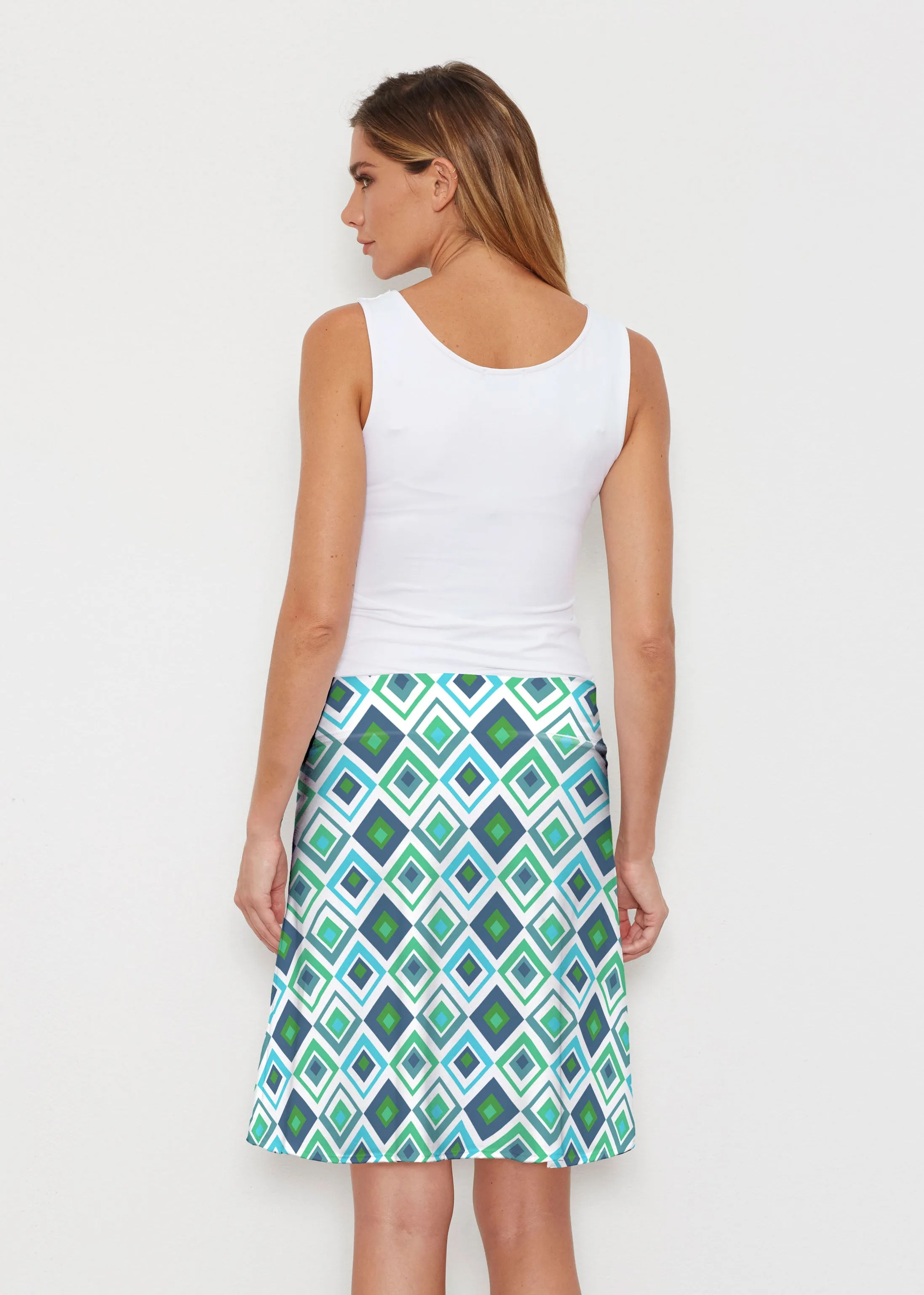 Cubed Blue (7807) ~ Silky Brenda Skirt 21 inch
