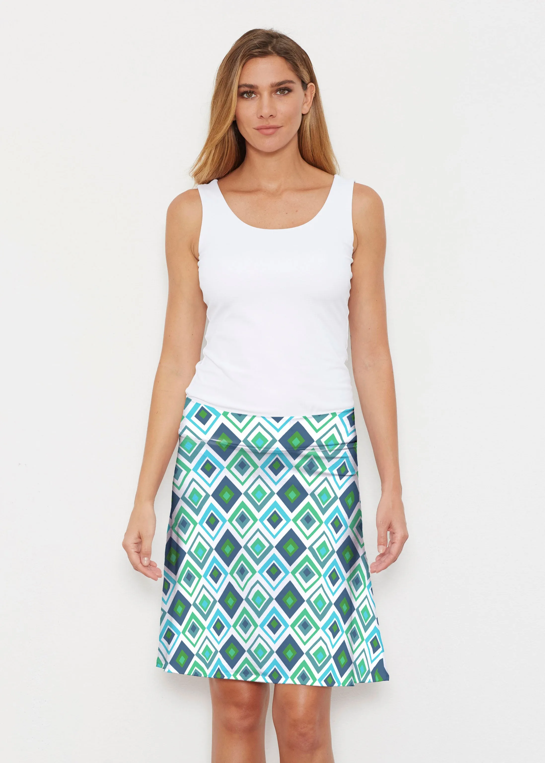 Cubed Blue (7807) ~ Silky Brenda Skirt 21 inch