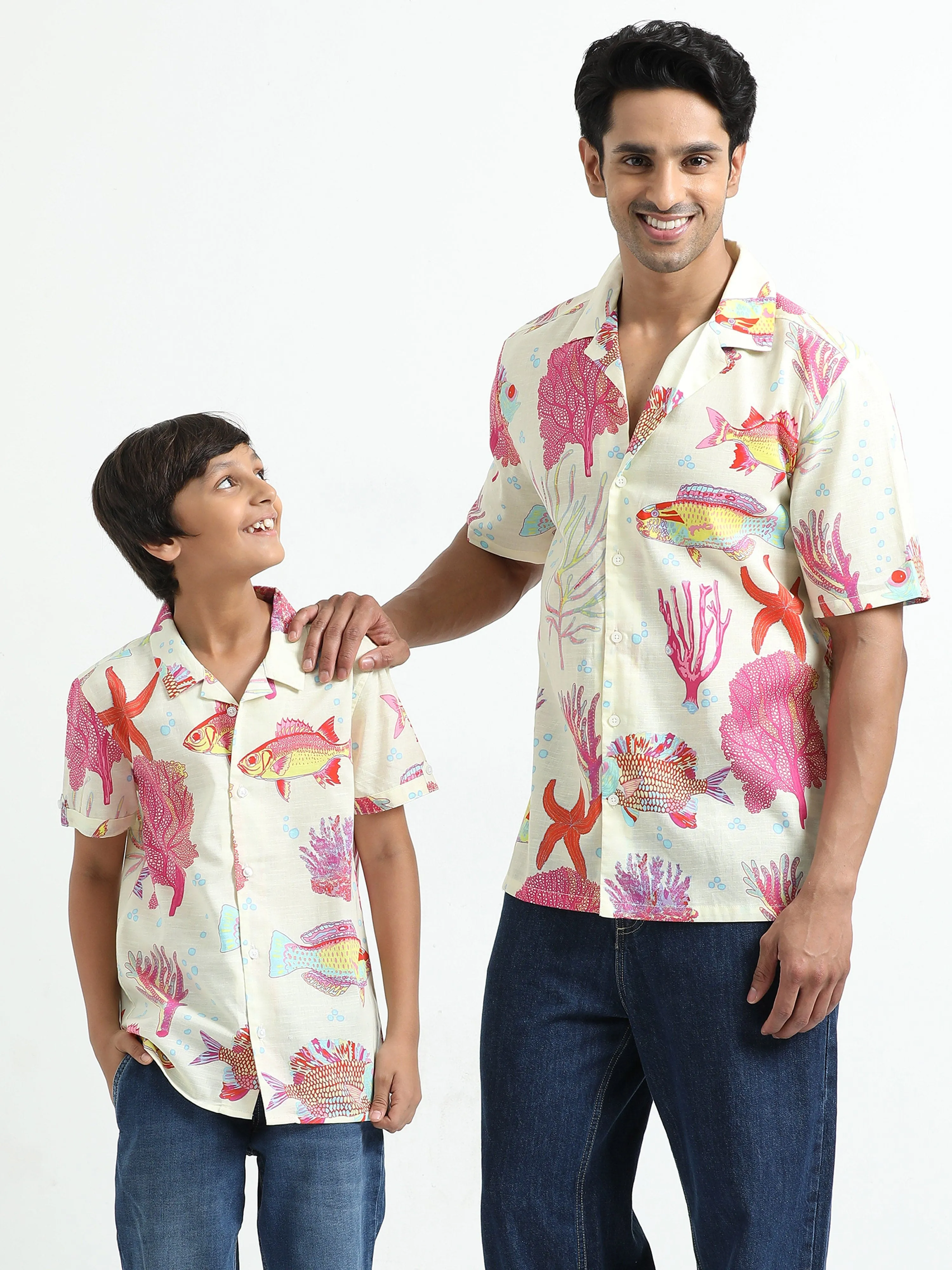 Dad & Son Ocean Printed Twinning Shirt White Red