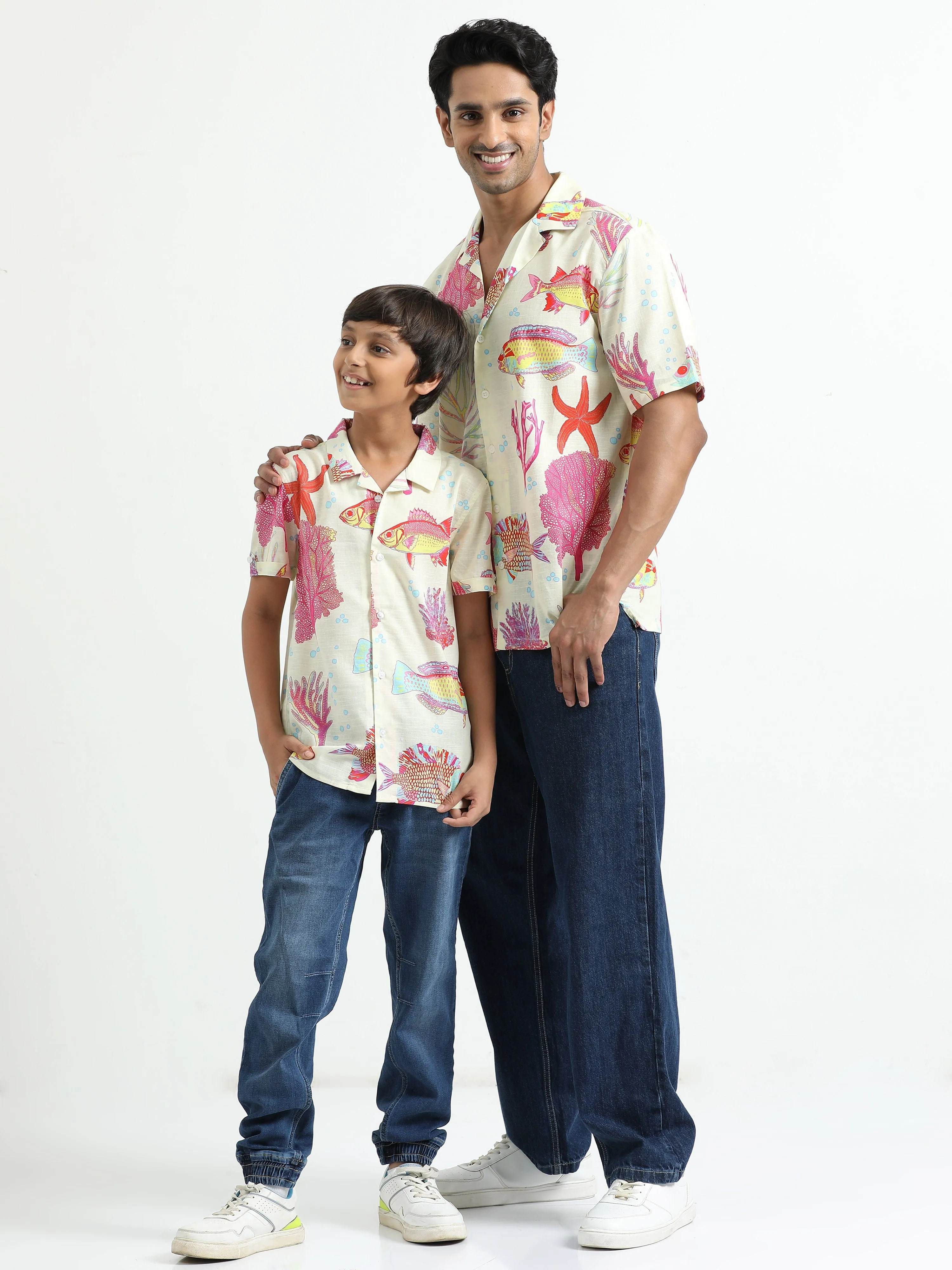 Dad & Son Ocean Printed Twinning Shirt White Red