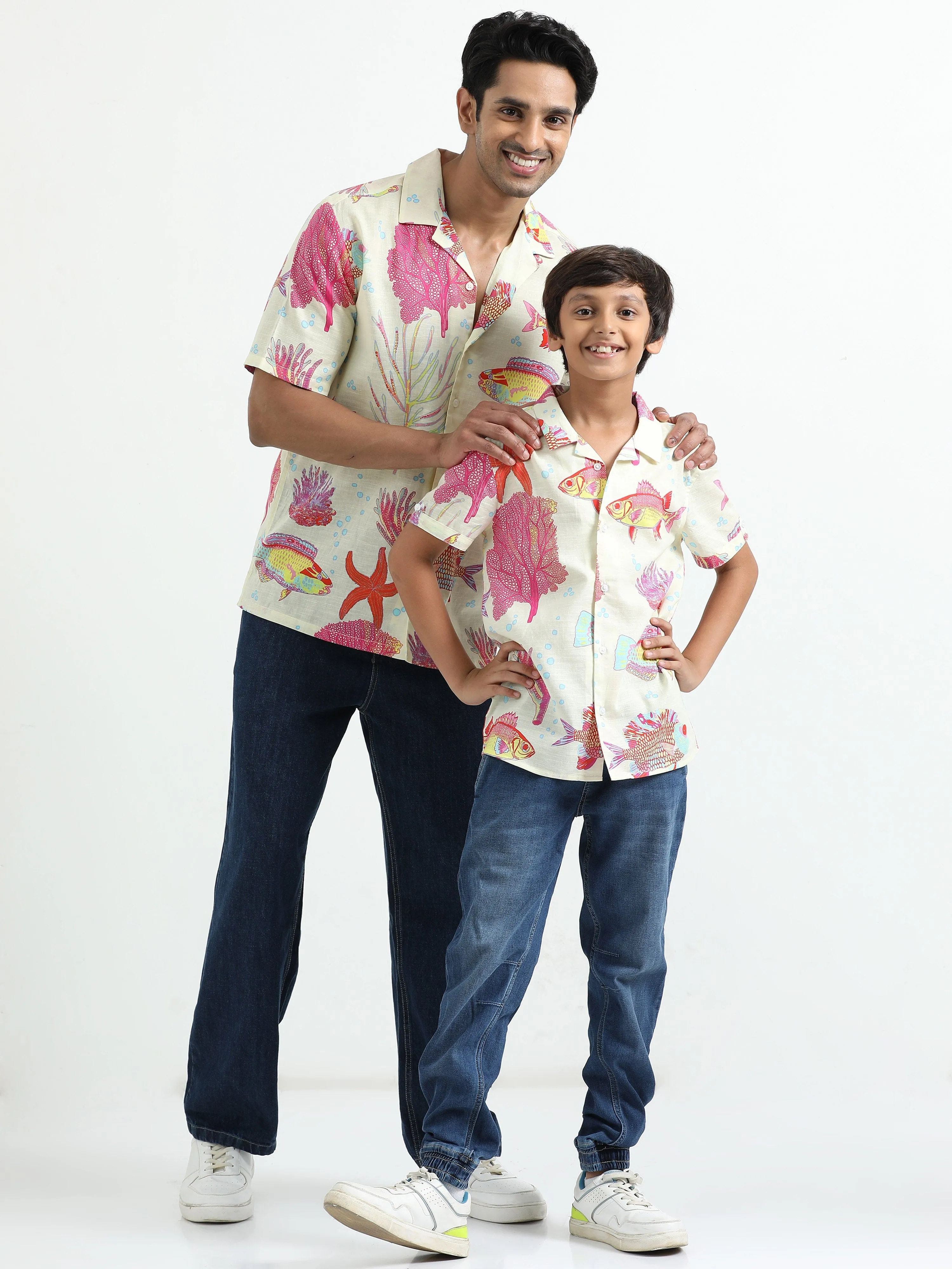 Dad & Son Ocean Printed Twinning Shirt White Red