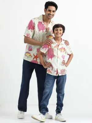 Dad & Son Ocean Printed Twinning Shirt White Red