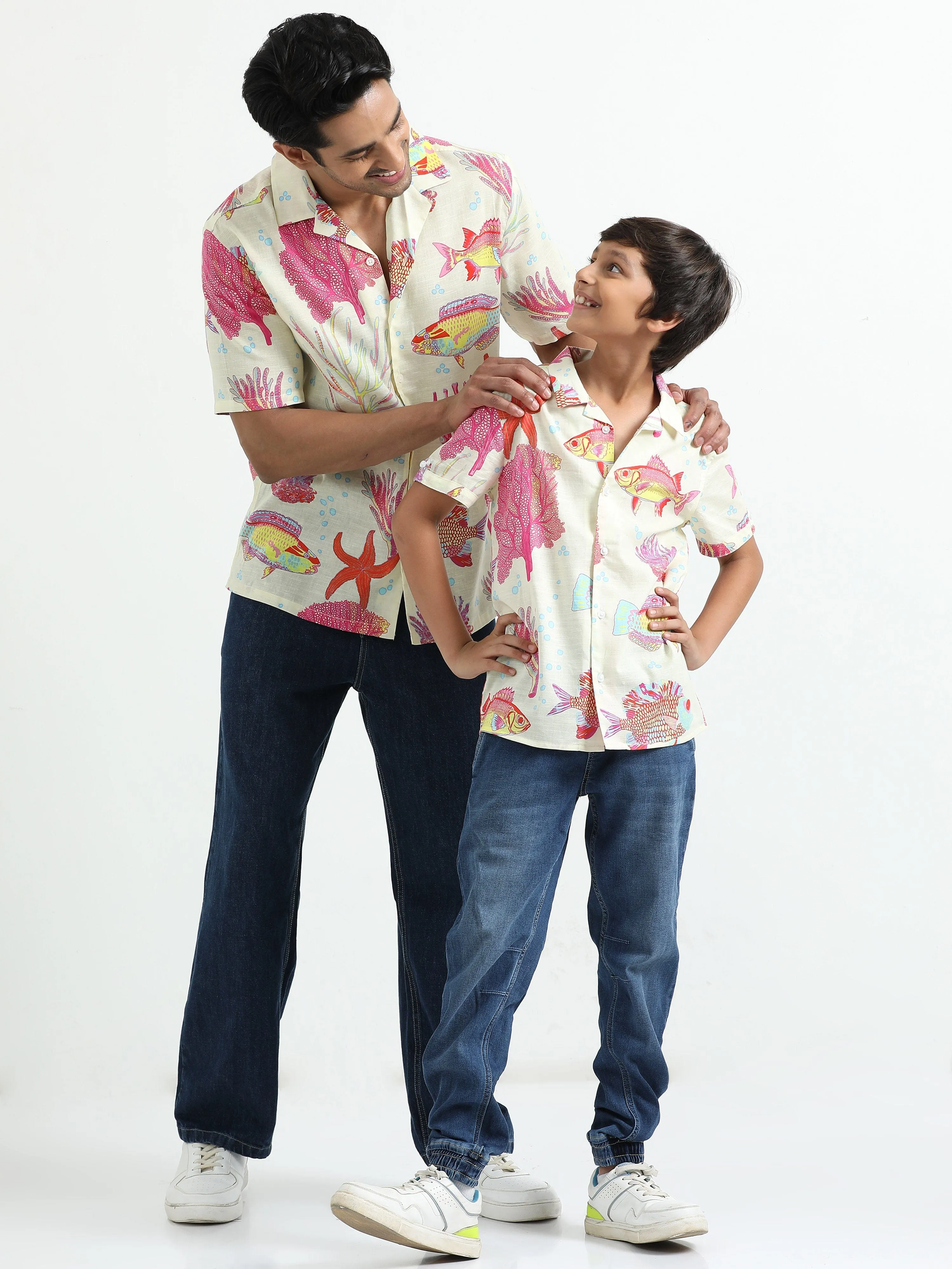 Dad & Son Ocean Printed Twinning Shirt White Red
