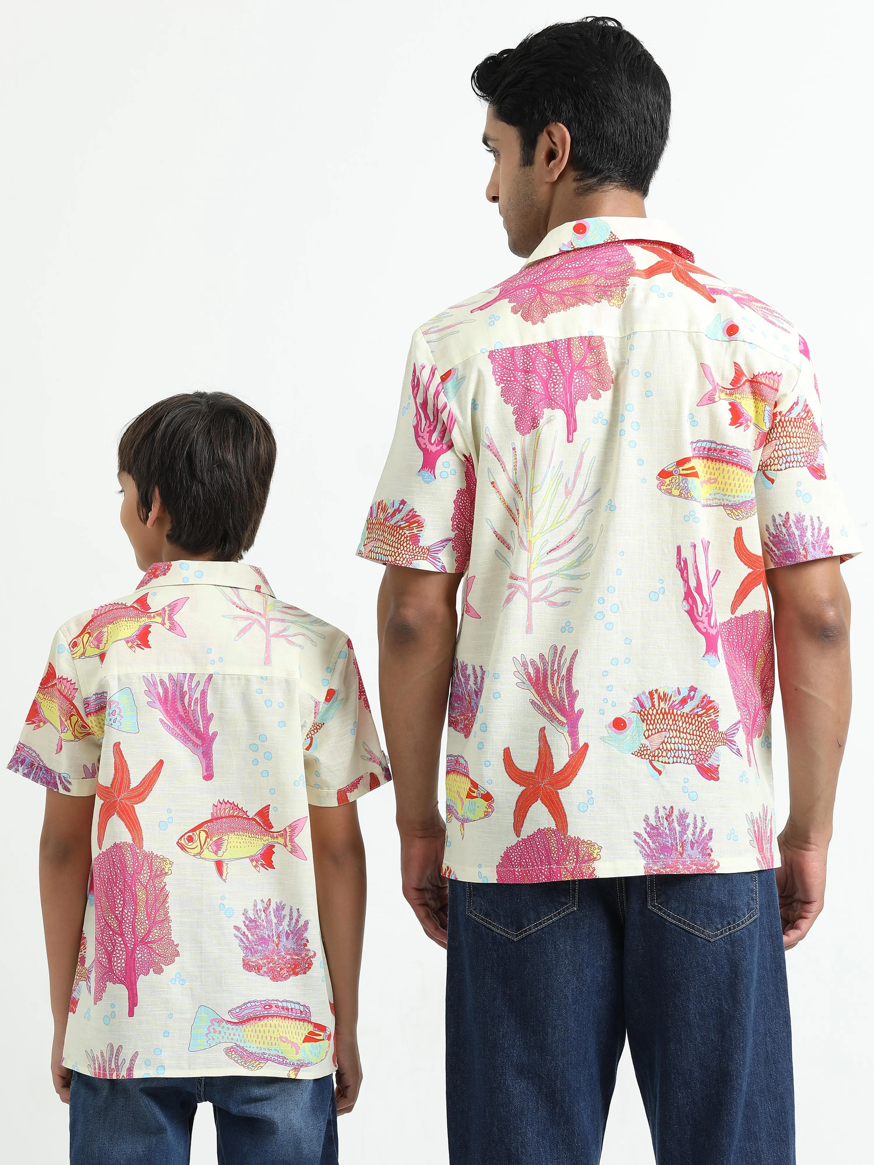Dad & Son Ocean Printed Twinning Shirt White Red