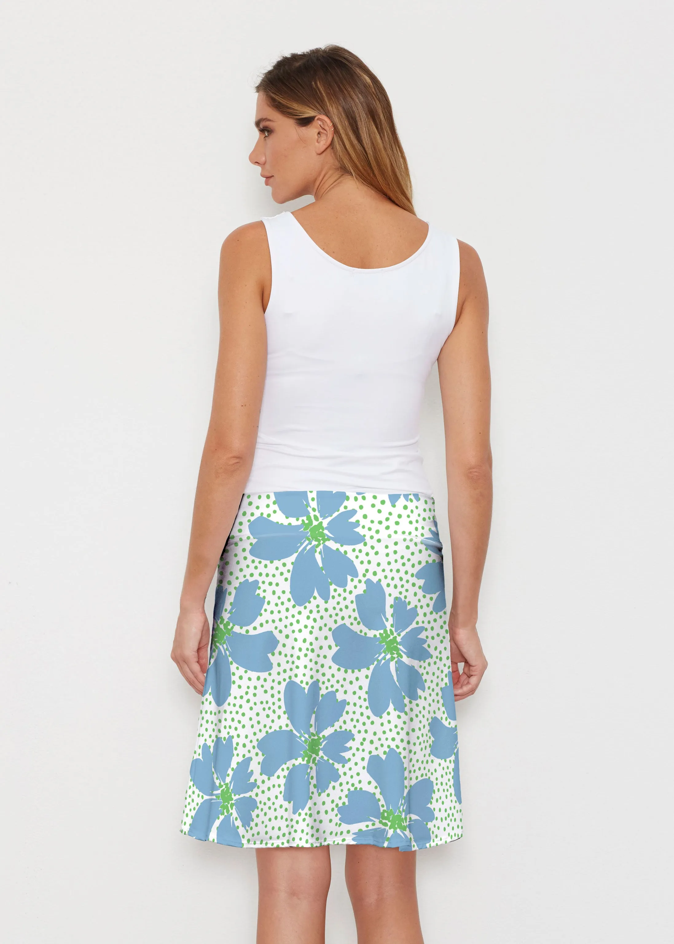 Daisy Dots Blue (8081) ~ Silky Brenda Skirt 21 inch