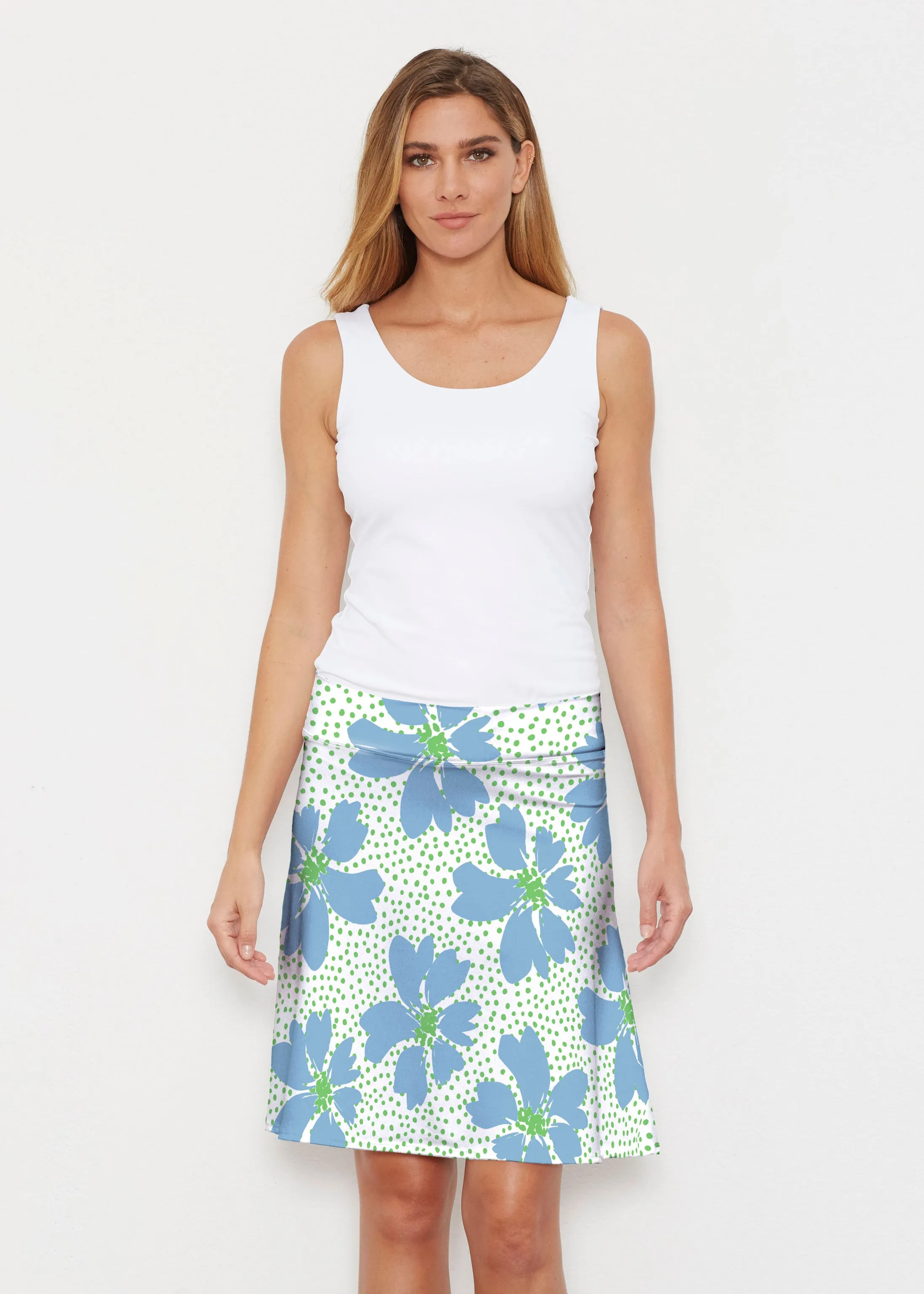 Daisy Dots Blue (8081) ~ Silky Brenda Skirt 21 inch