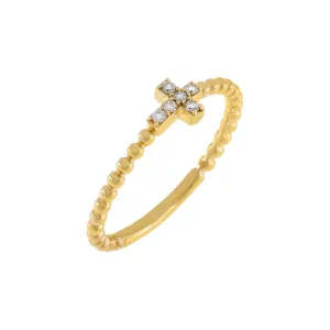 Diamond Cross Beaded Ring 14K
