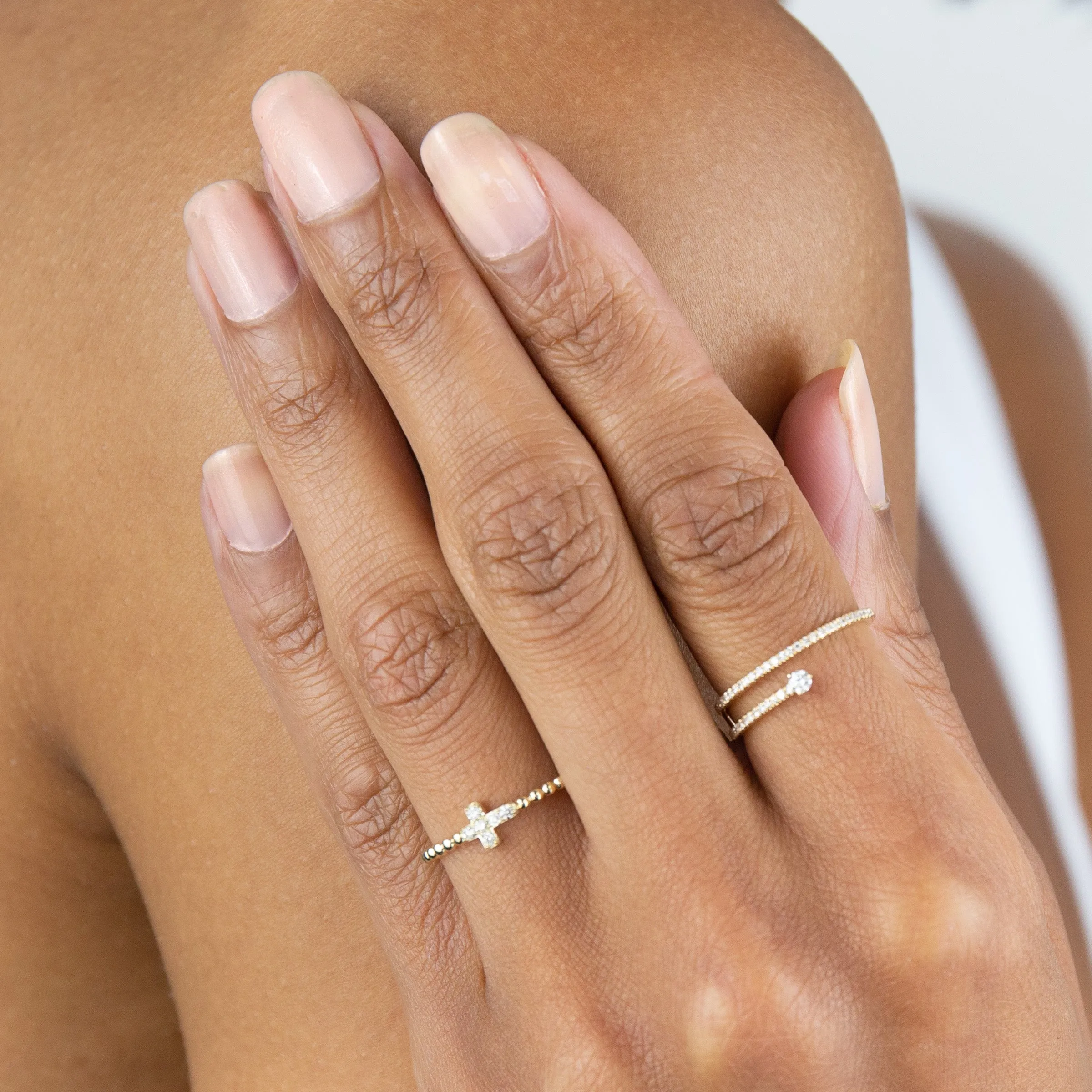 Diamond Cross Beaded Ring 14K