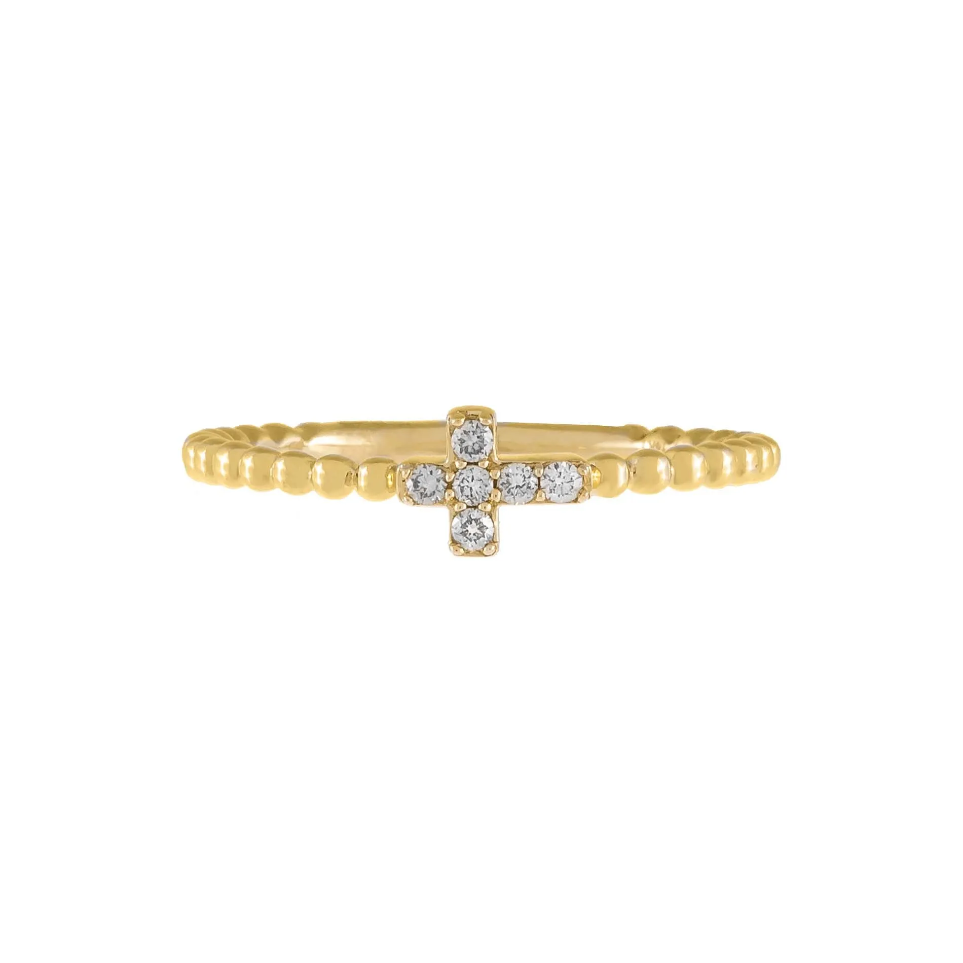 Diamond Cross Beaded Ring 14K
