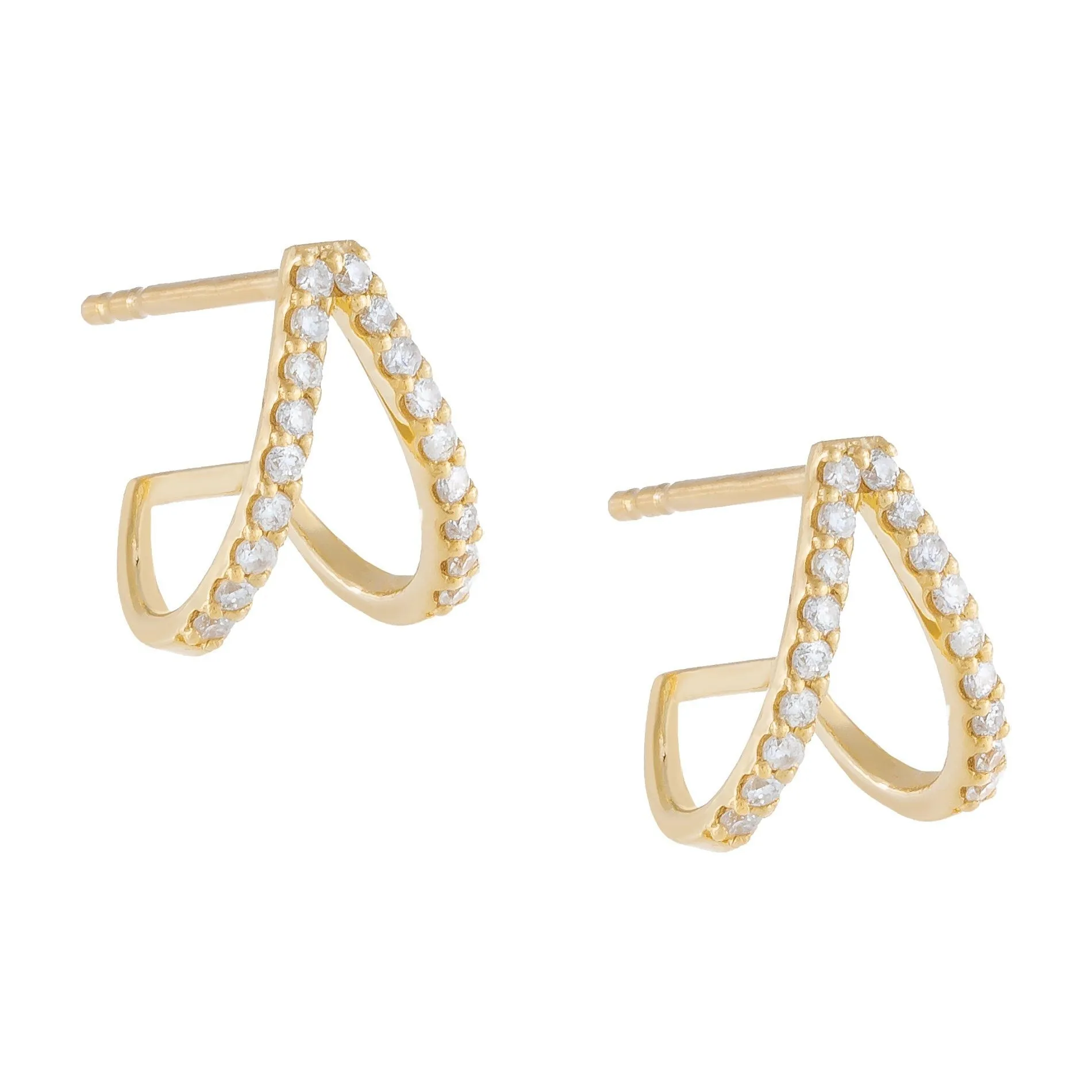 Diamond Double Huggie Stud Earring 14K