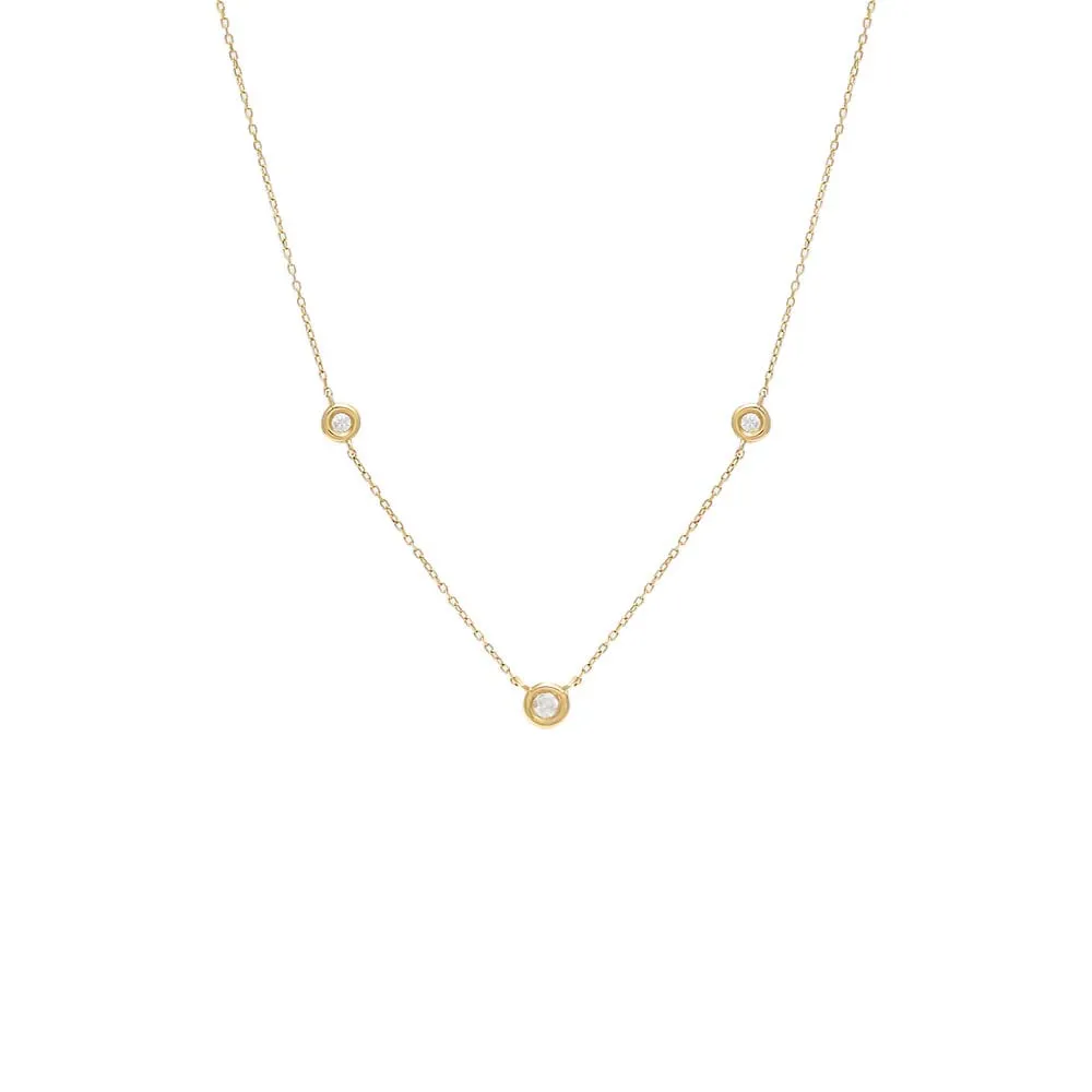 Diamond Triple Solitaire Bezel Necklace 14K