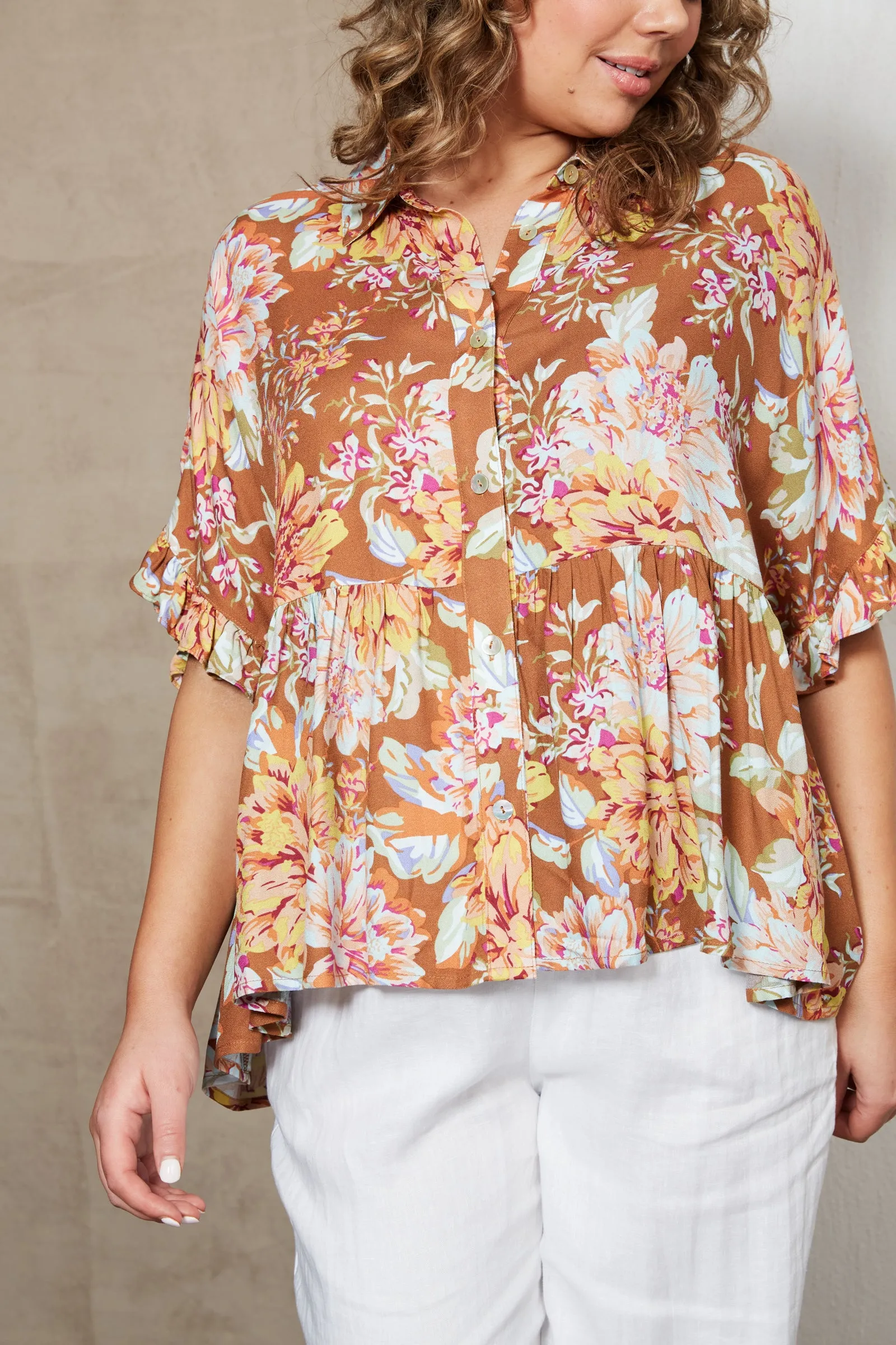 Eb & Ive Alma Button Top - Clay Jardin