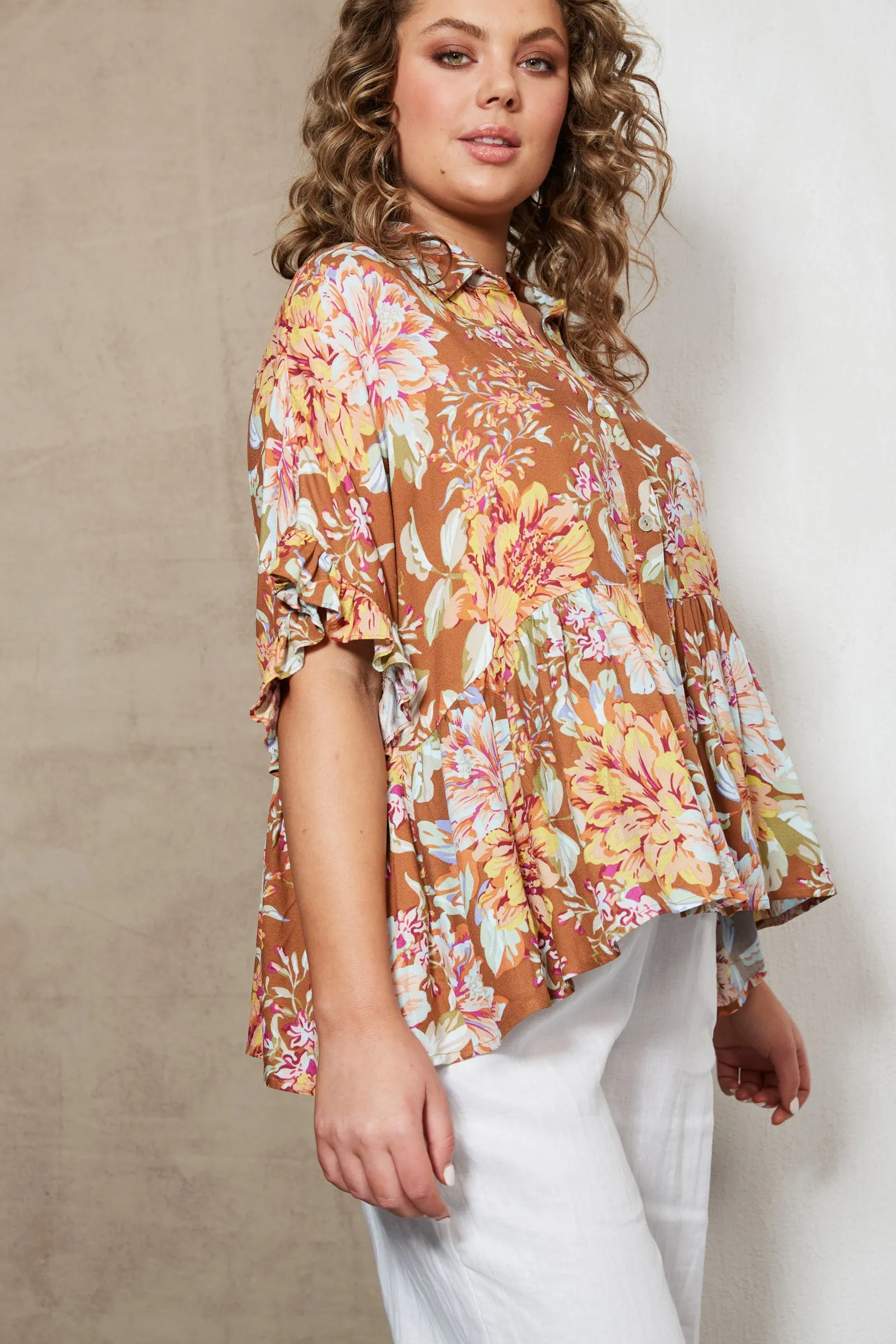 Eb & Ive Alma Button Top - Clay Jardin