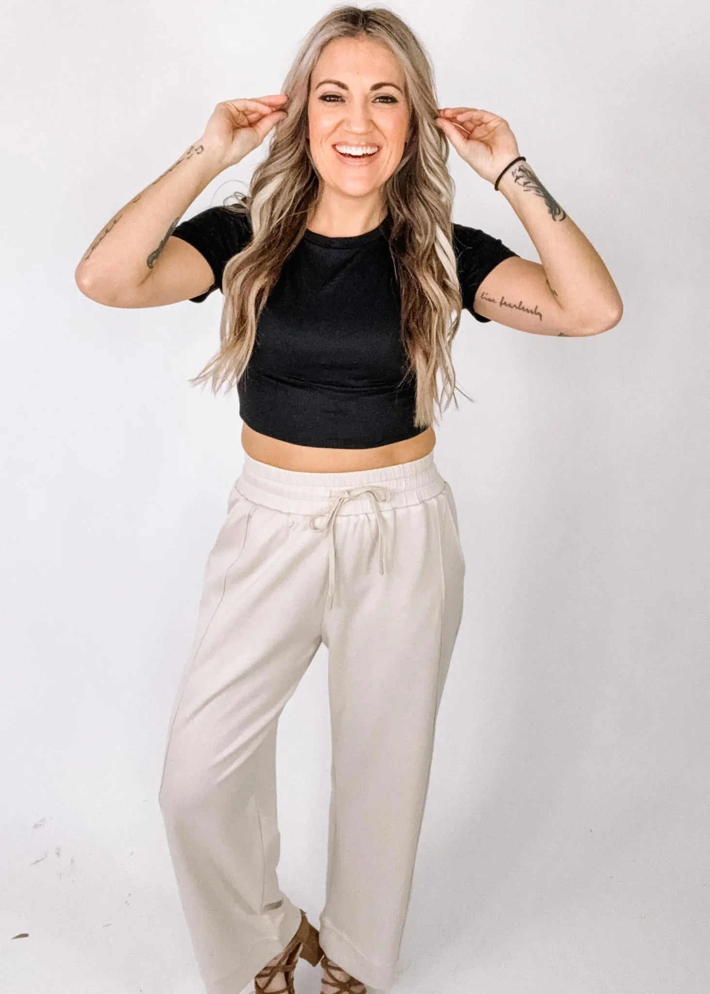 Ecru Casual Athleisure Pant