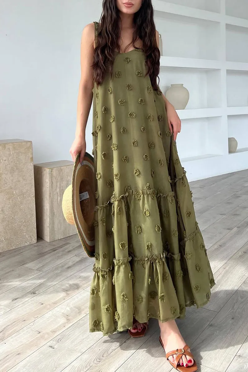 Elegant Solid Flowers Square Collar Sling Dresses(4 Colors)