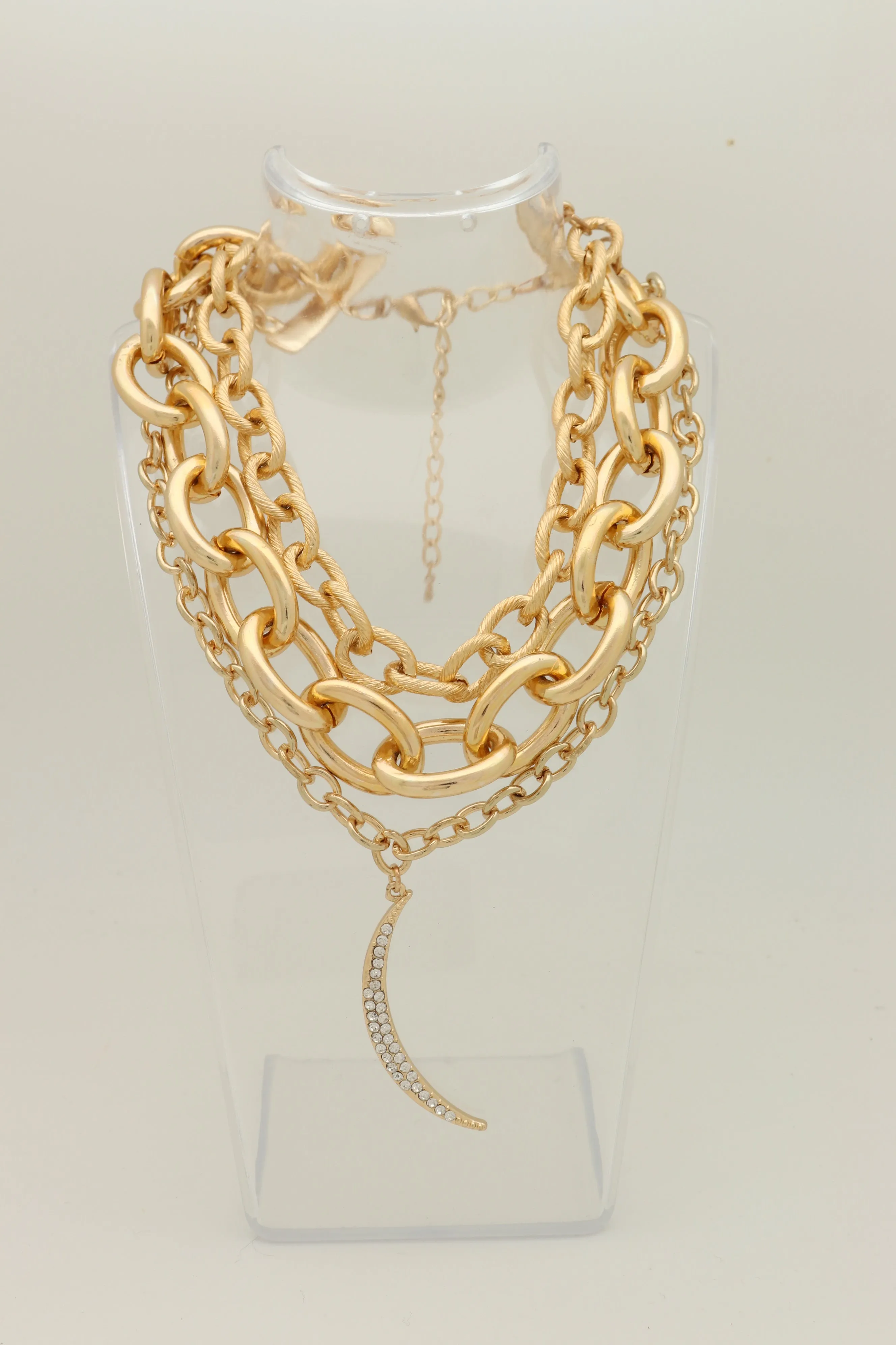 Fashion Gold Metal Chain Strand Bulky Bib Choker Short Necklace Moon Charm