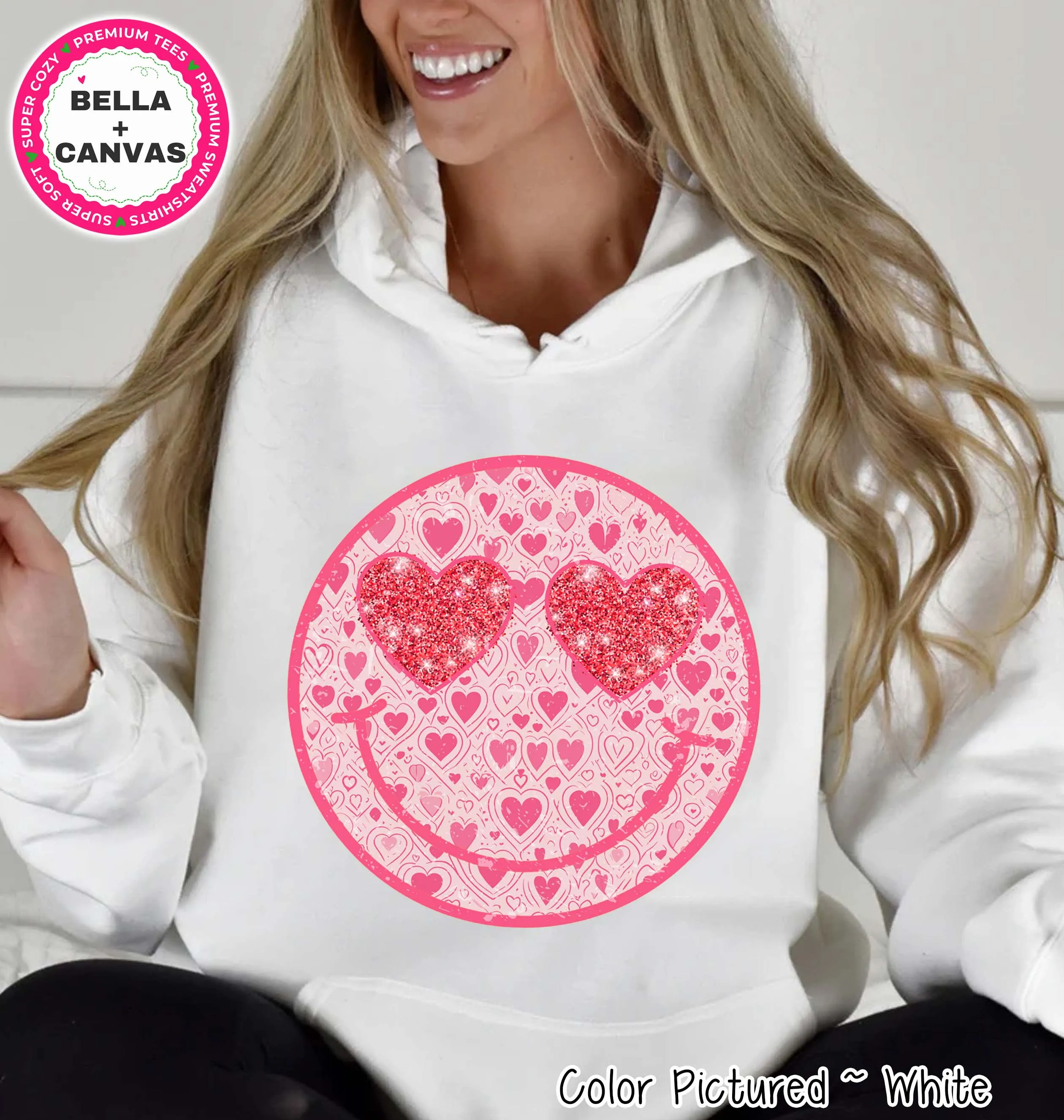 Faux Glitter Heart Eyes Face Preppy Valentine Tee or Sweatshirt