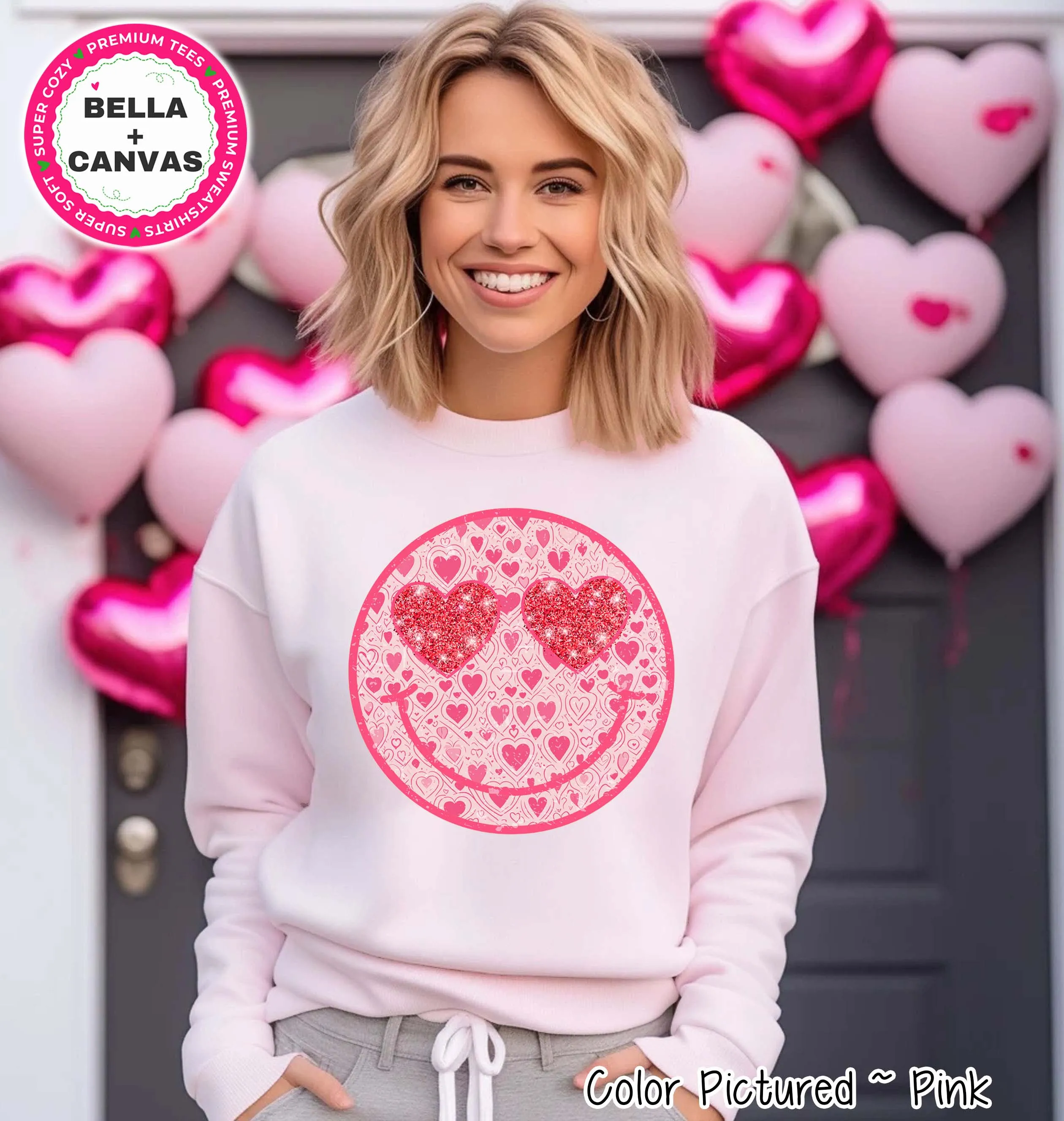 Faux Glitter Heart Eyes Face Preppy Valentine Tee or Sweatshirt