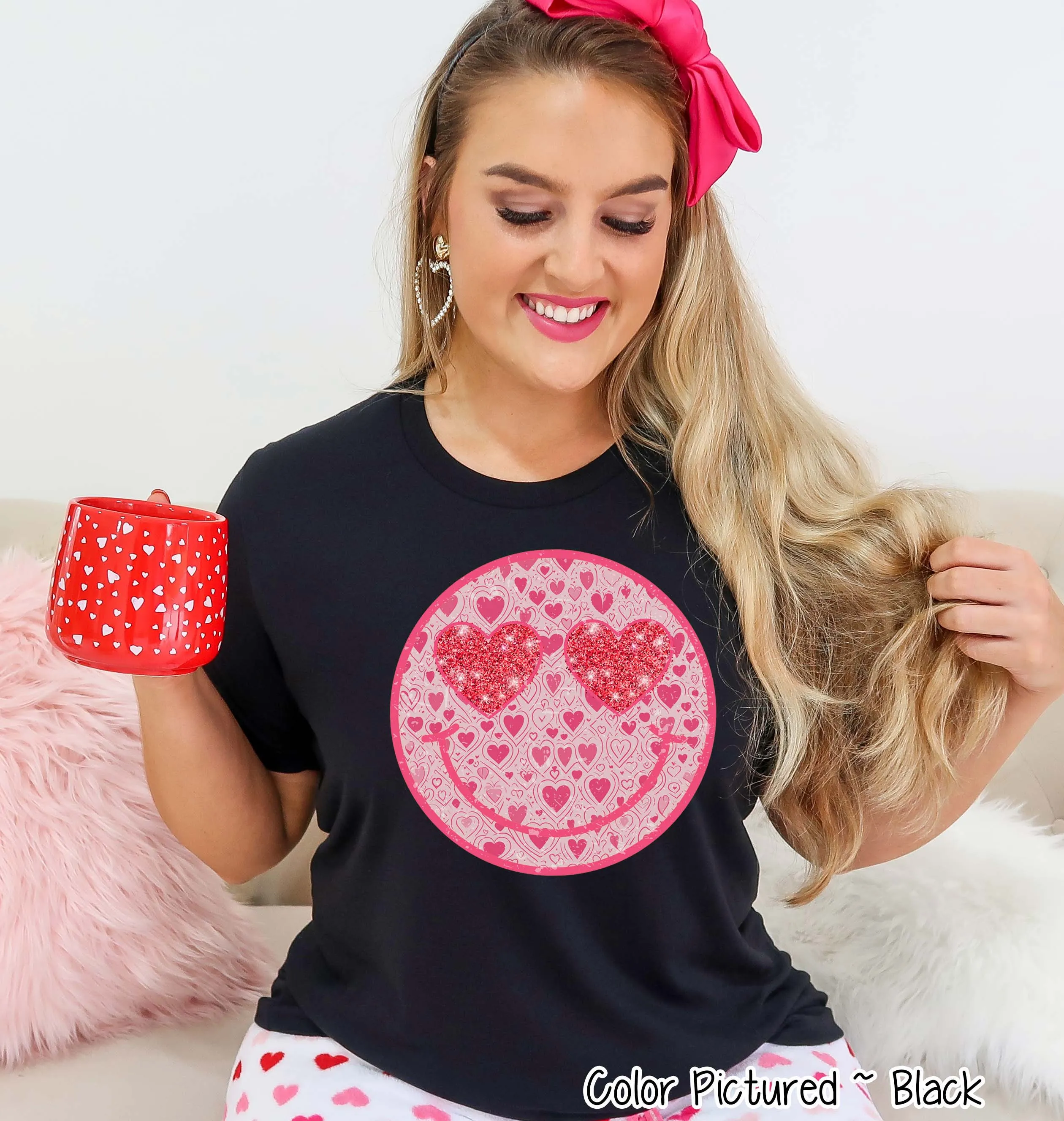 Faux Glitter Heart Eyes Face Preppy Valentine Tee or Sweatshirt