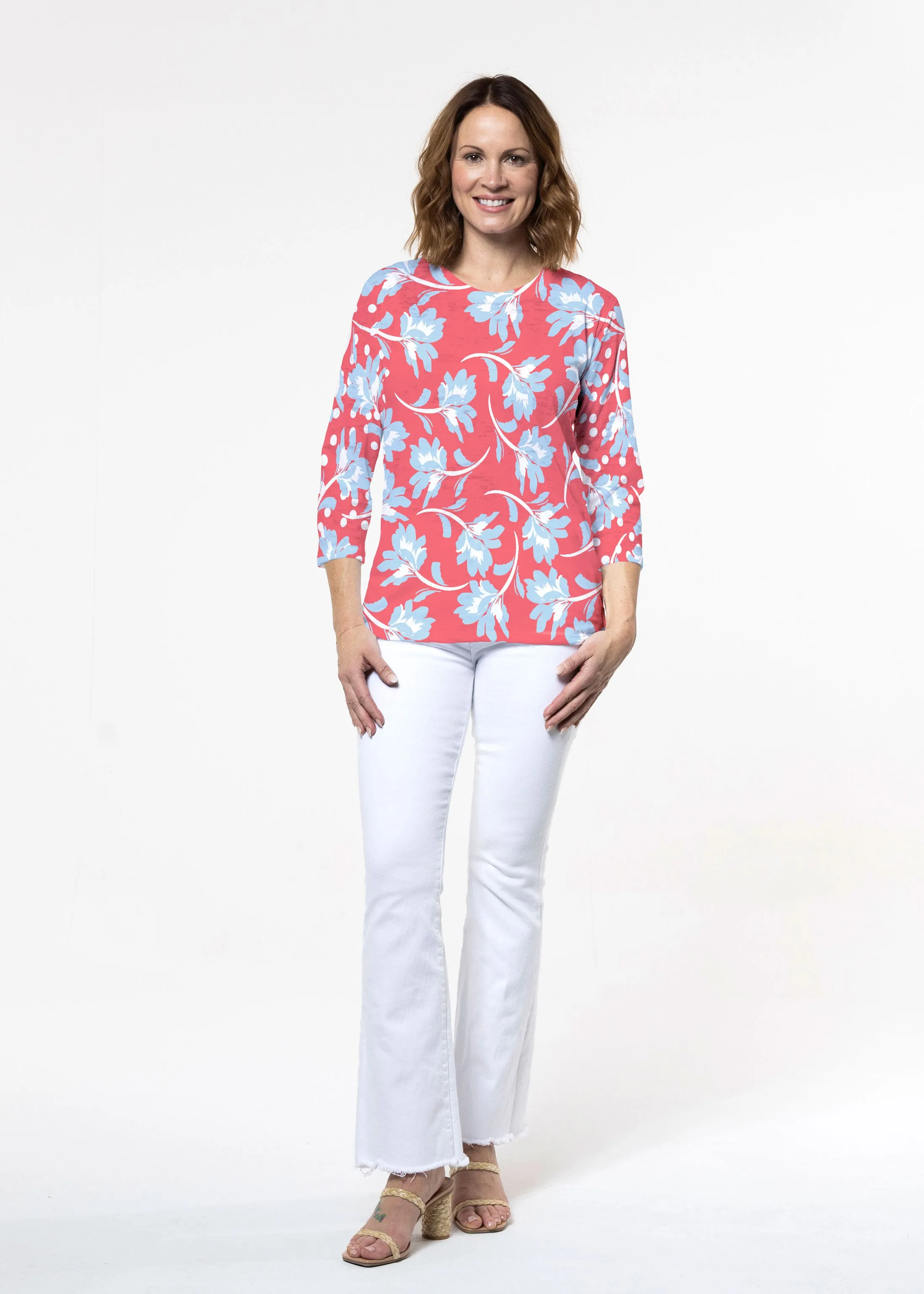 Floral Dot Fourth (8006) ~ Signature 3/4 Sleeve Crew Neck Top