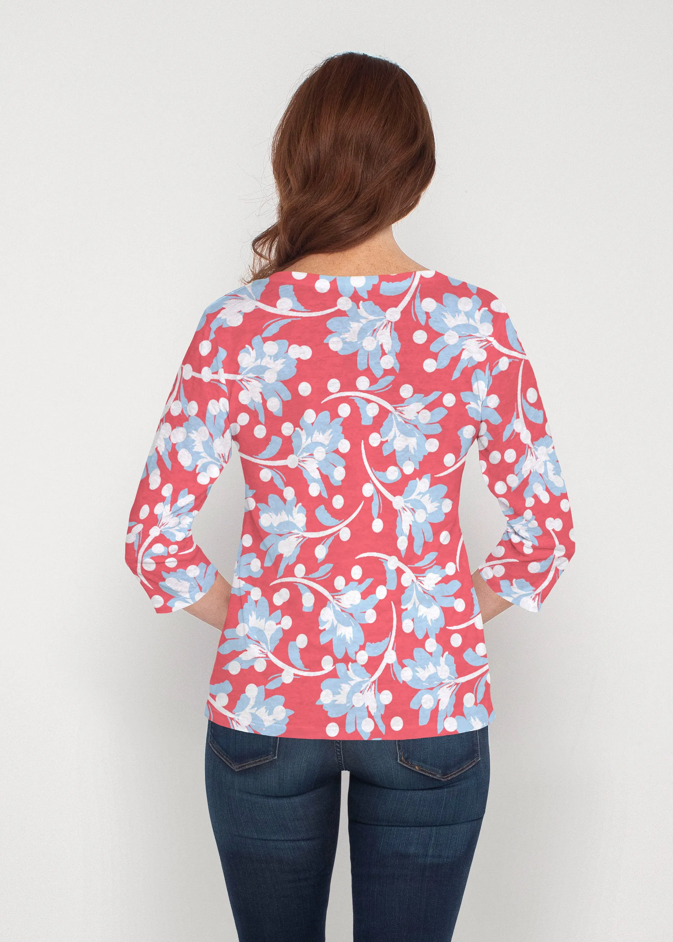 Floral Dot Fourth (8006) ~ Signature 3/4 Sleeve V-Neck Top