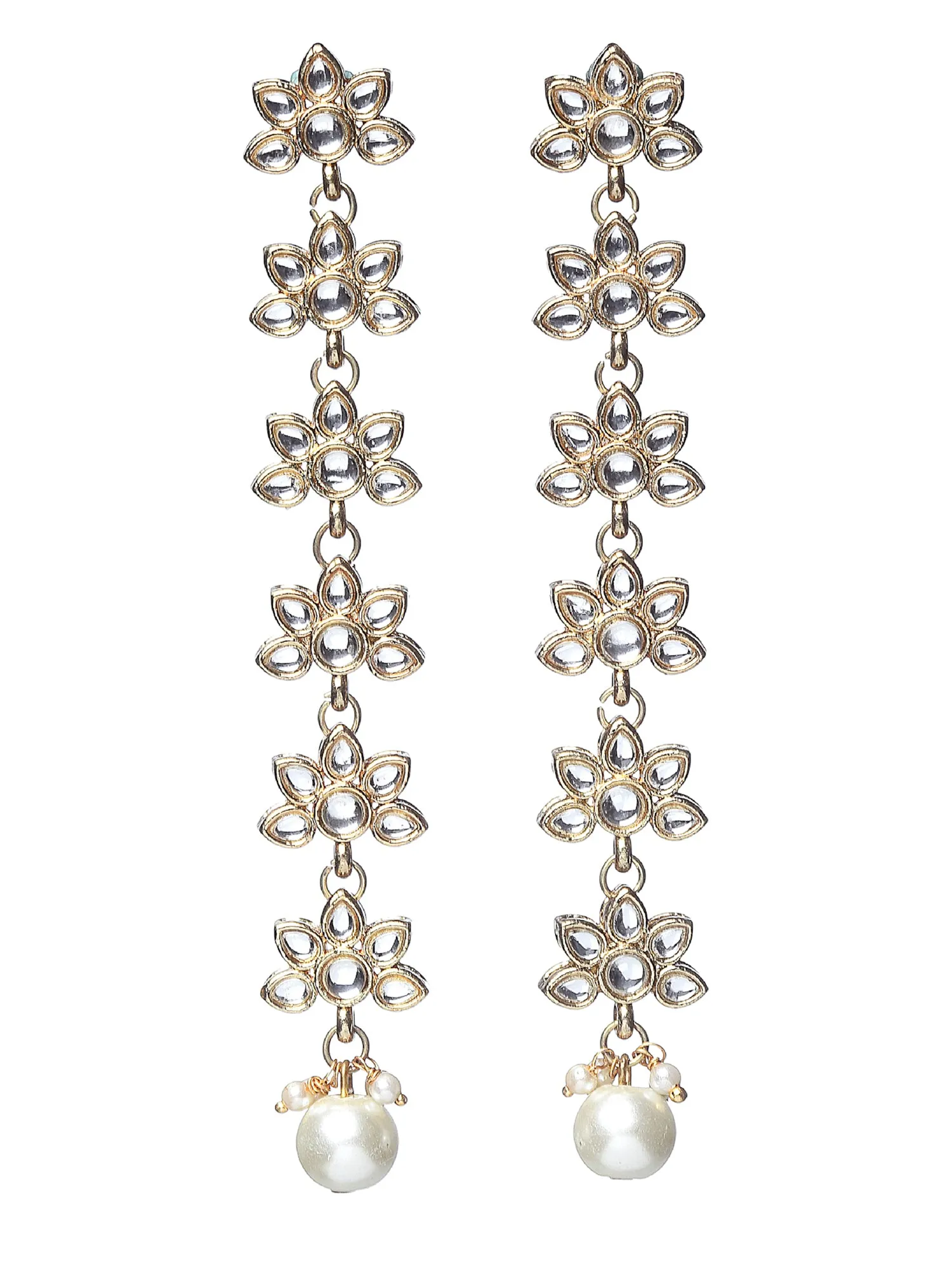 Floral Shaped Embellished Kundan Studded Drop Earrings