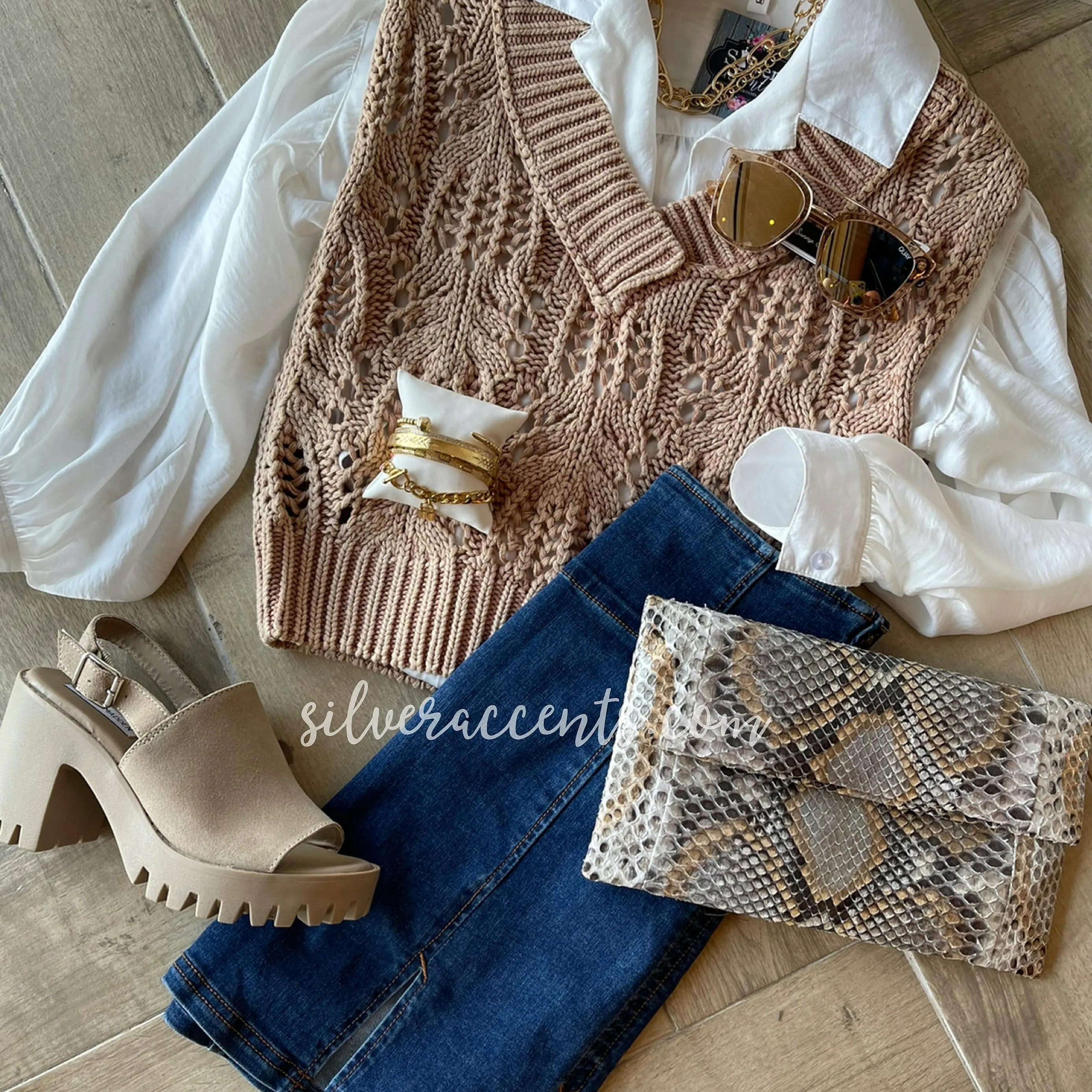 FREE PEOPLE Soft Earth ORCHID Pointelle Knit Vest