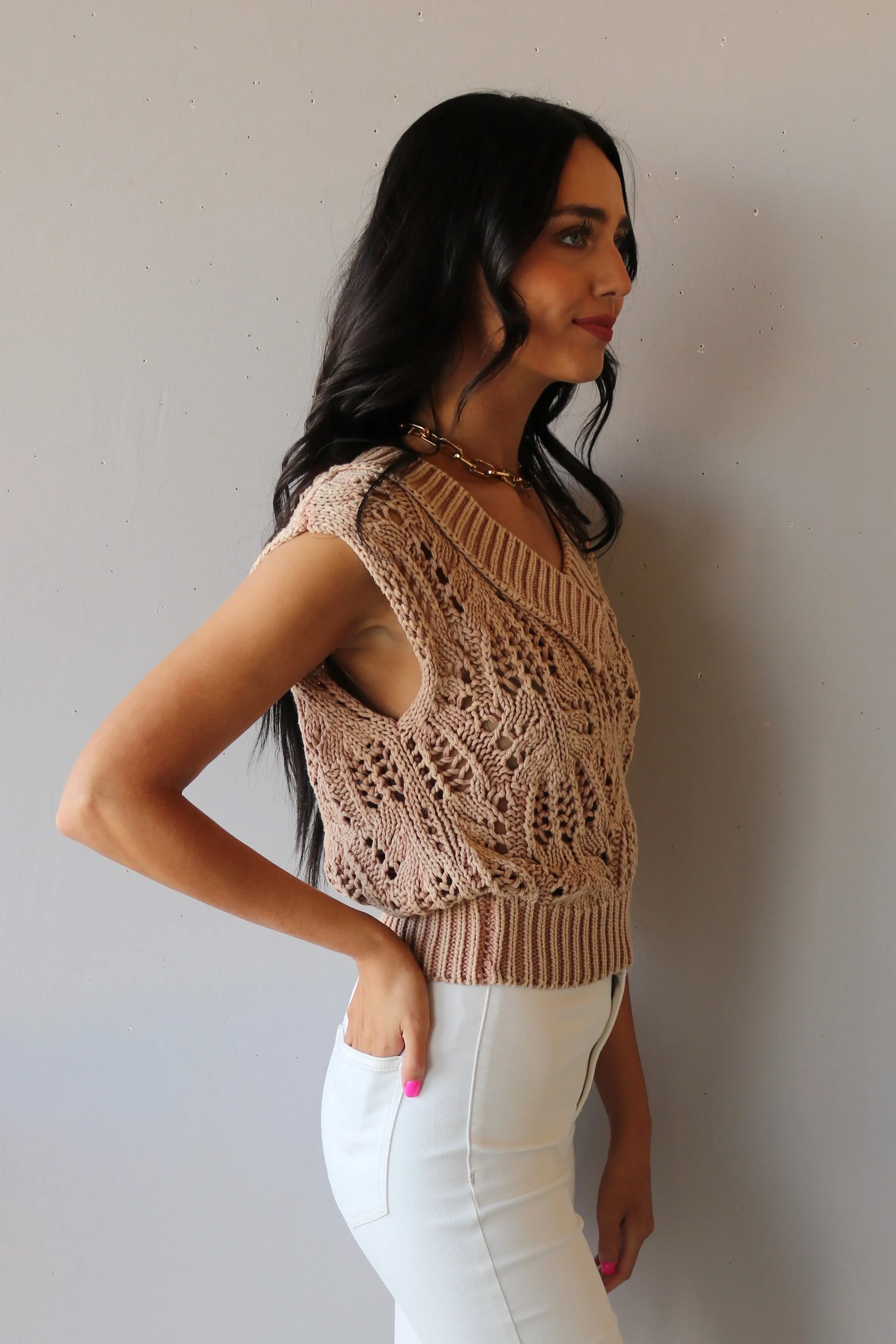 FREE PEOPLE Soft Earth ORCHID Pointelle Knit Vest