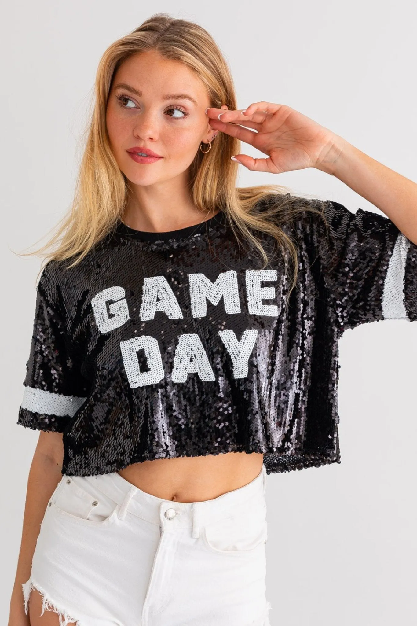 Gameday sequins cropped top in Black