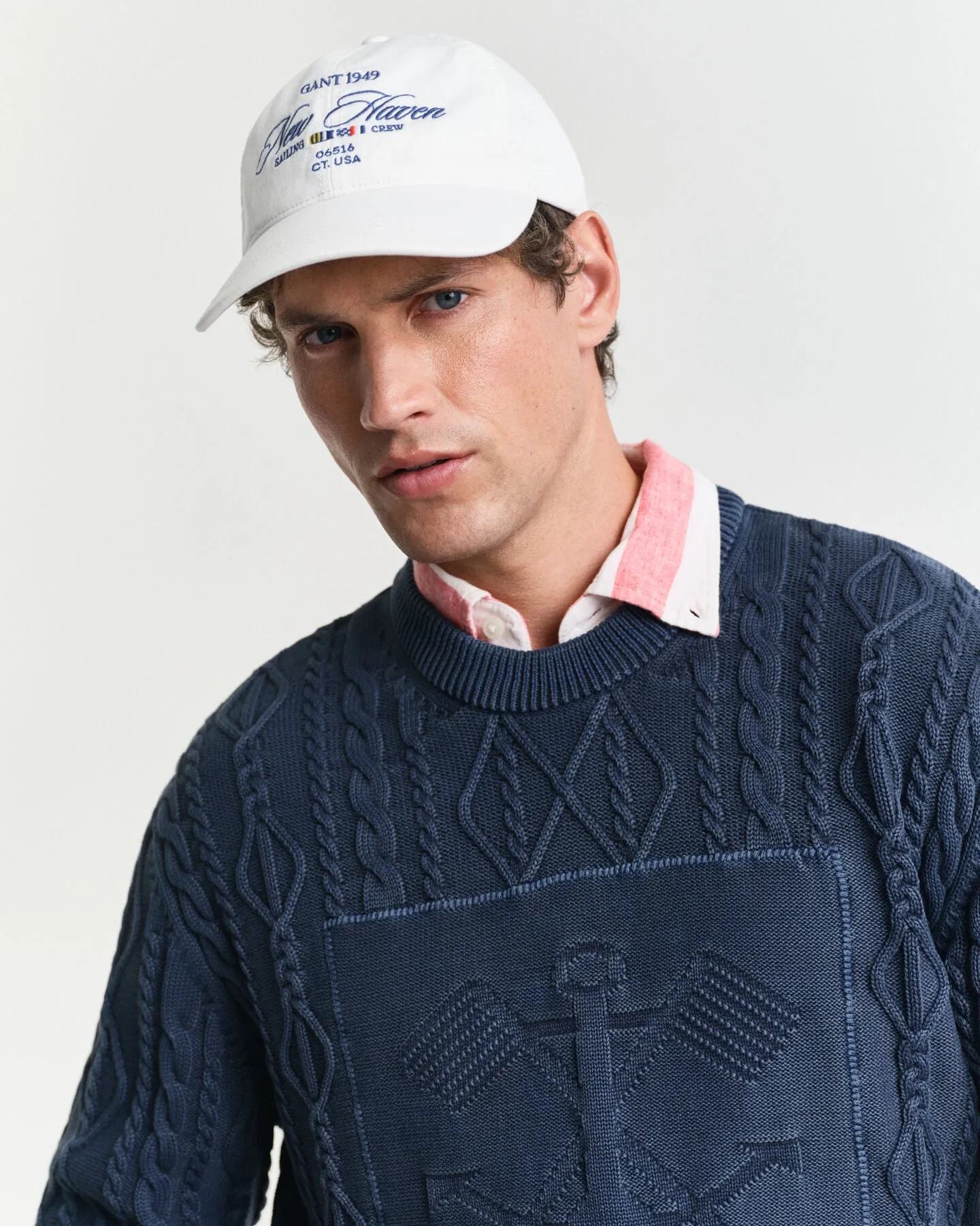 Gant Mens Cable Crew neck - Evening Blue