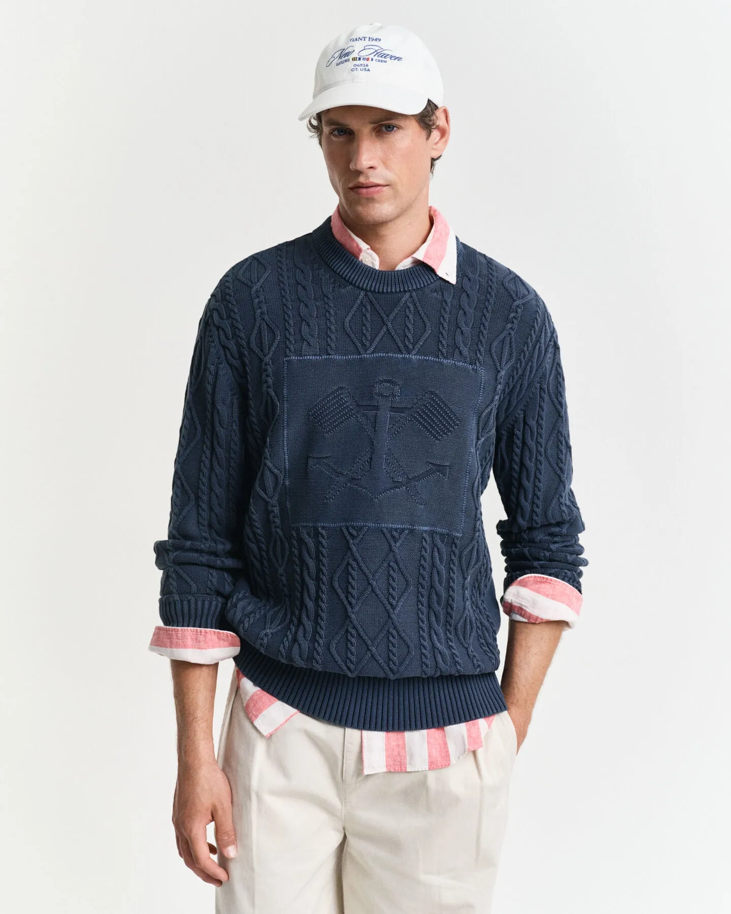 Gant Mens Cable Crew neck - Evening Blue