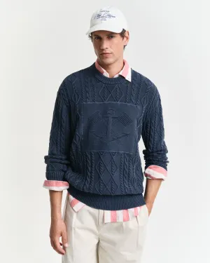Gant Mens Cable Crew neck - Evening Blue