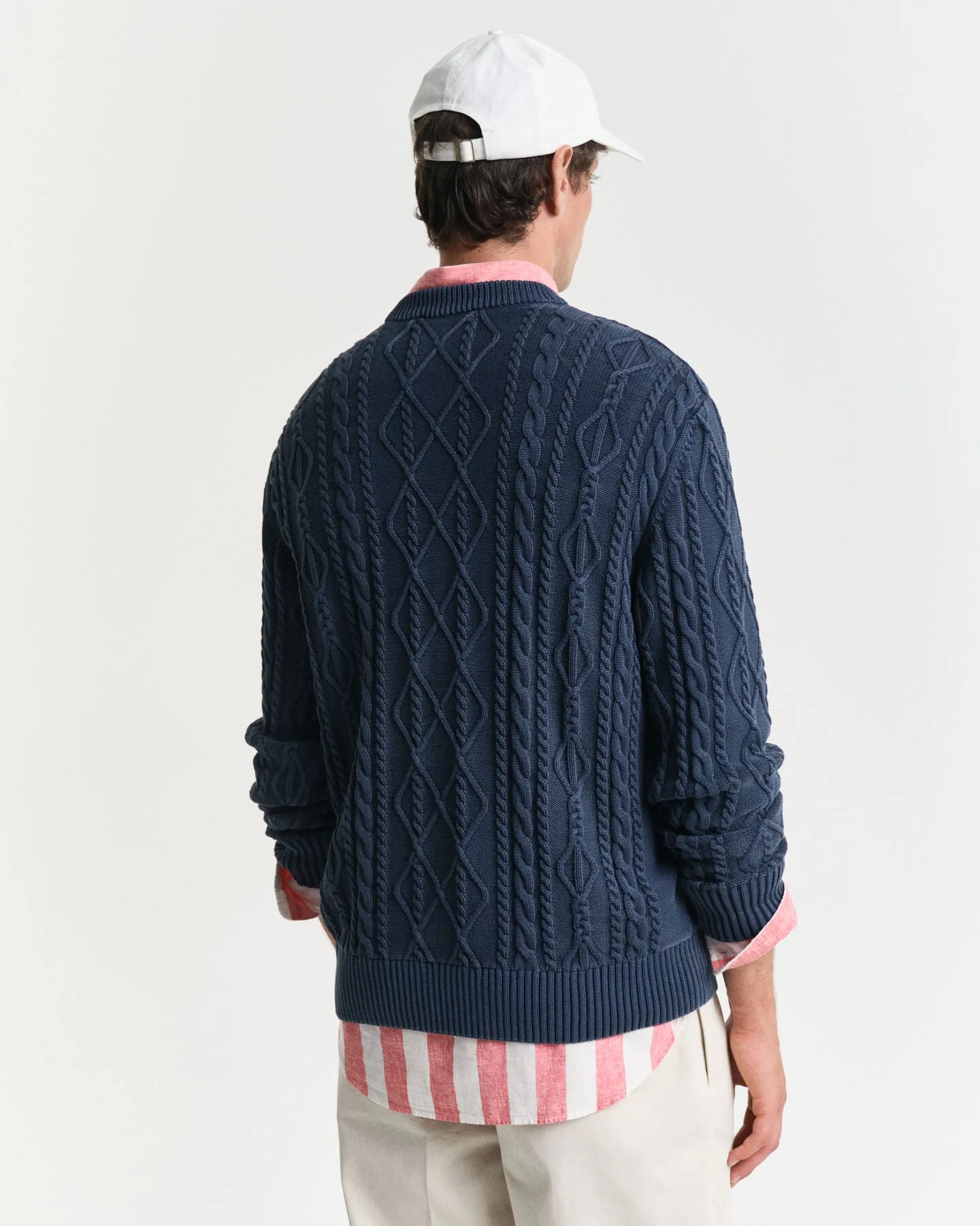 Gant Mens Cable Crew neck - Evening Blue