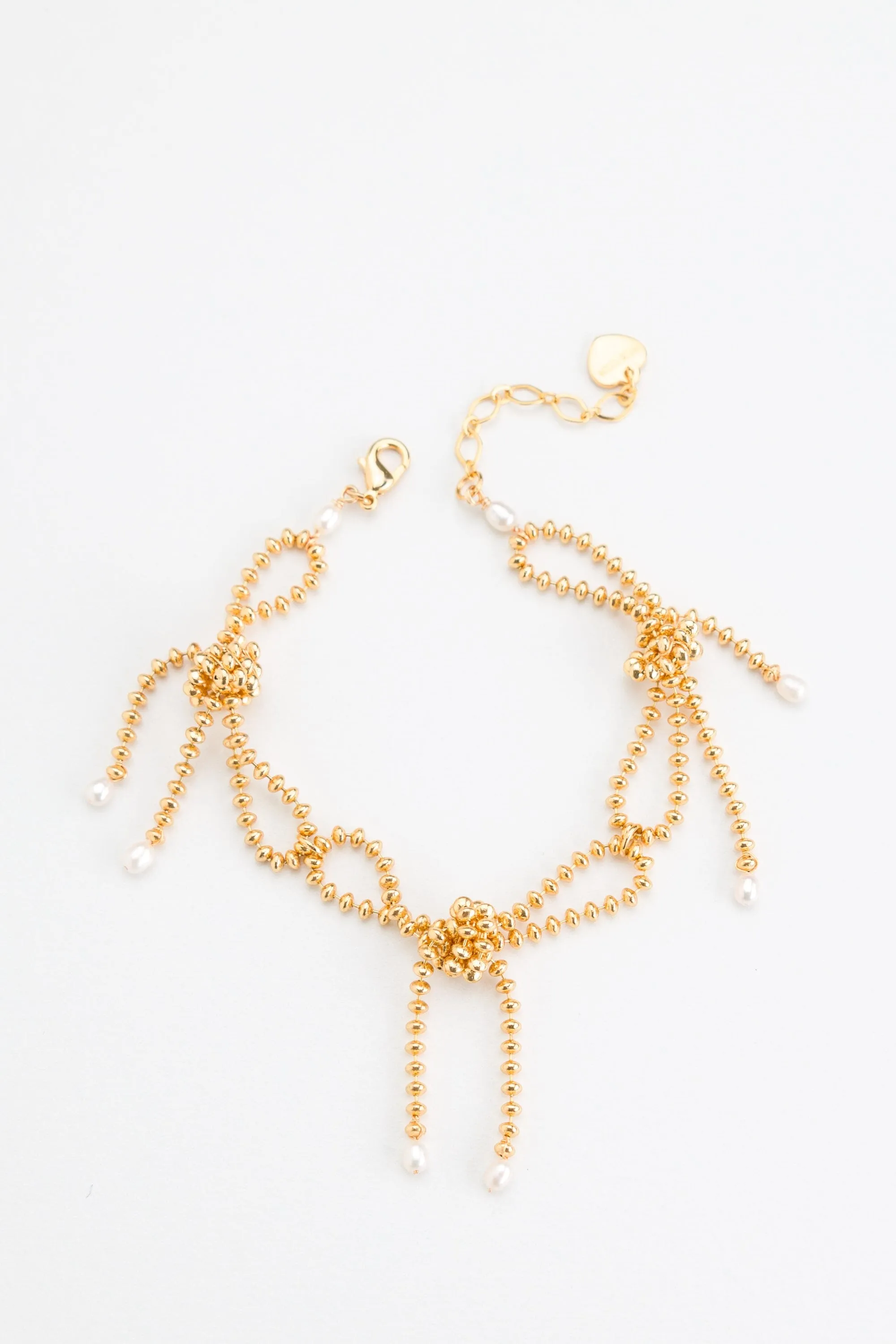 Gold Bead Triple Bow Bracelet
