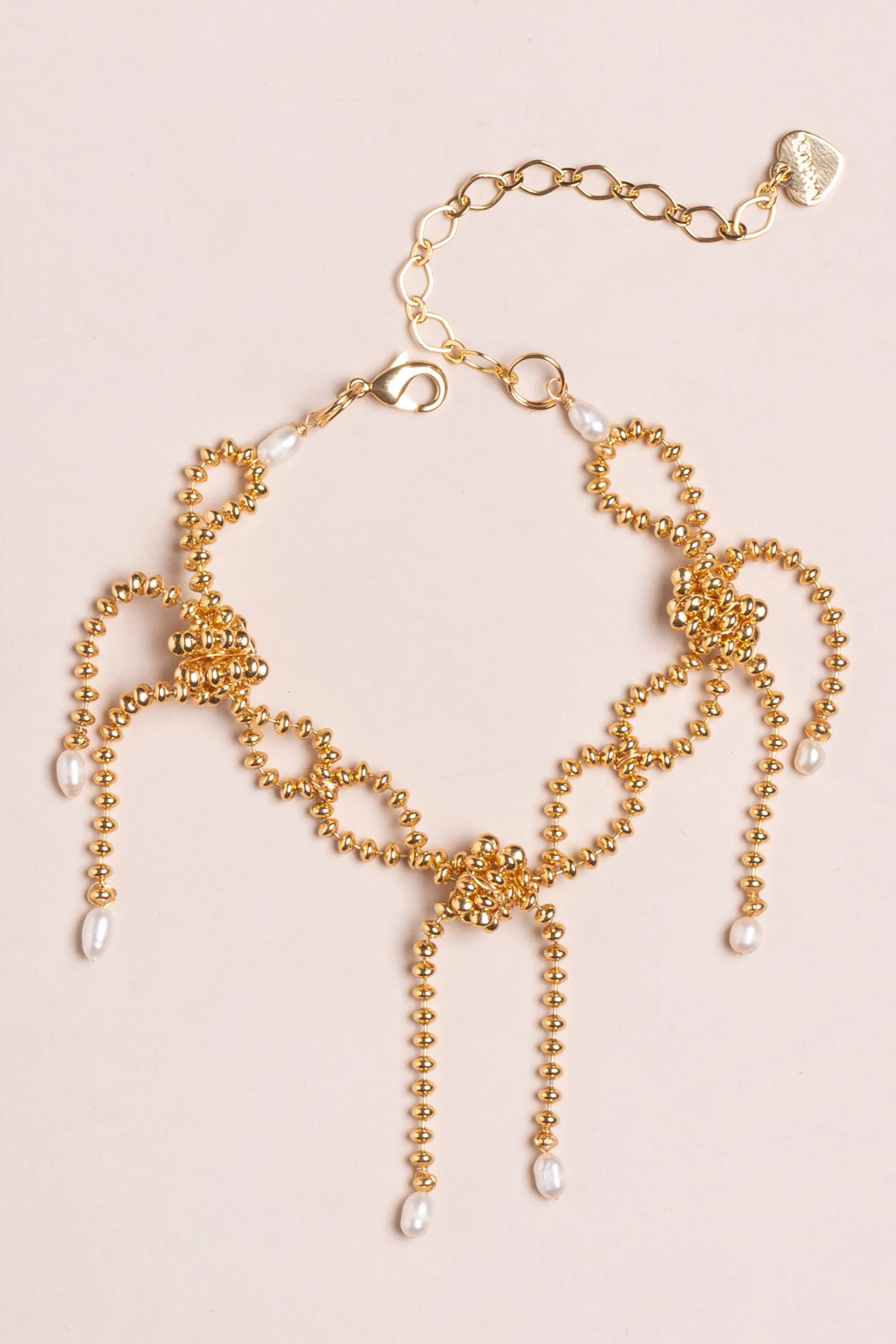 Gold Bead Triple Bow Bracelet
