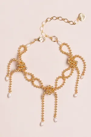 Gold Bead Triple Bow Bracelet