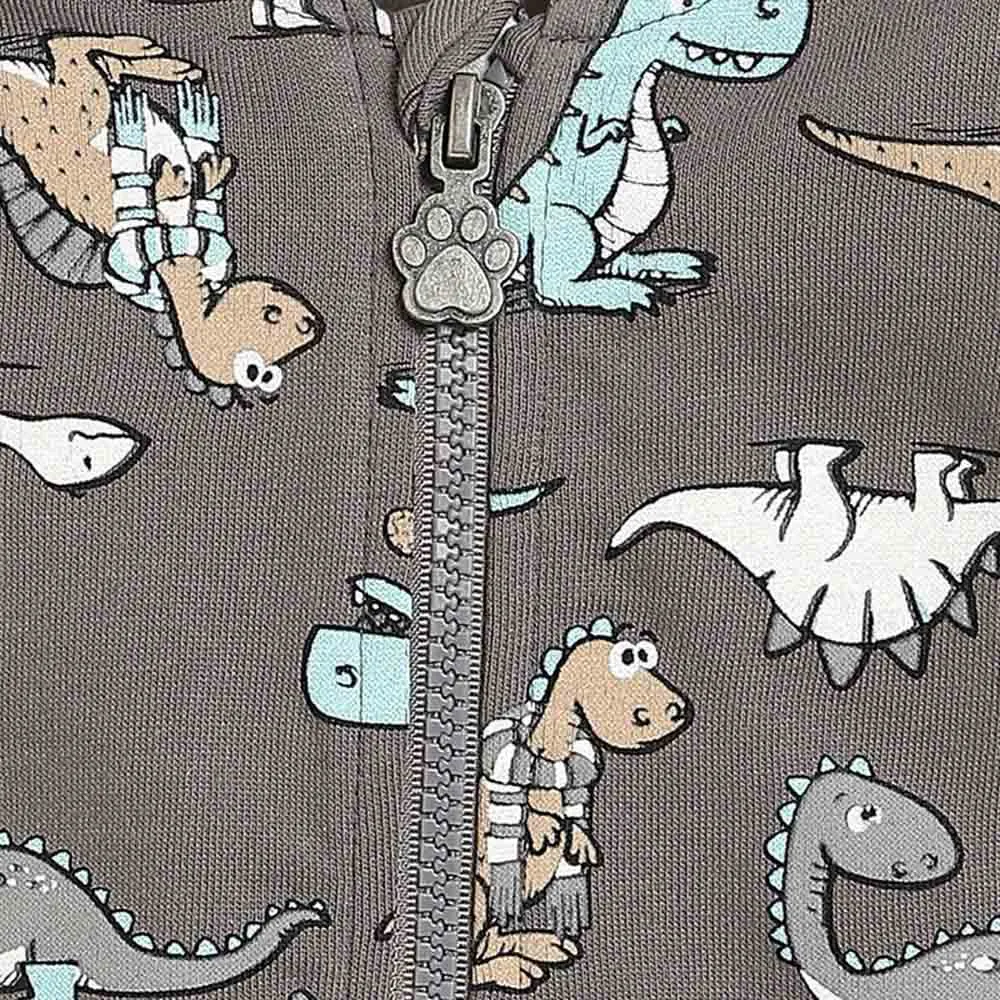 Grey Dino Theme Hooded Jacket