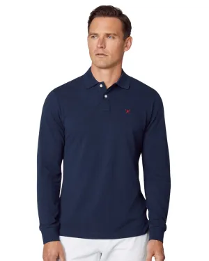 Hackett Navy Logo Long Sleeved Slim Fit Polo Shirt
