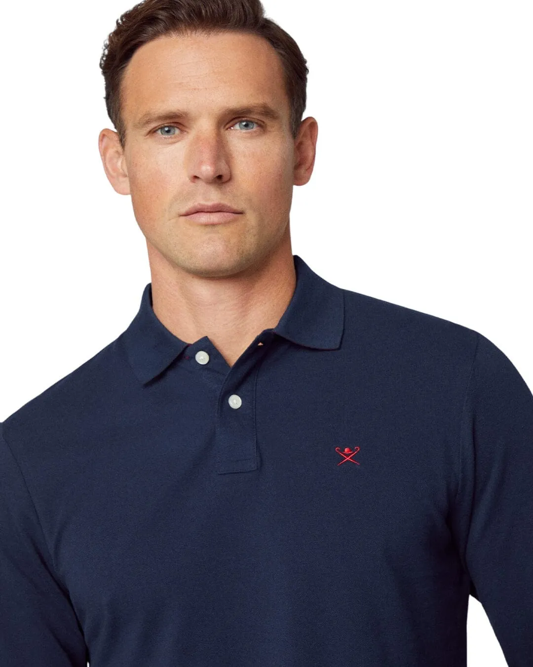 Hackett Navy Logo Long Sleeved Slim Fit Polo Shirt