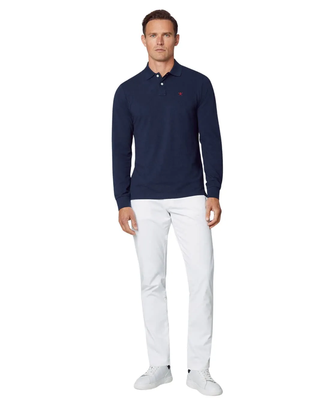 Hackett Navy Logo Long Sleeved Slim Fit Polo Shirt