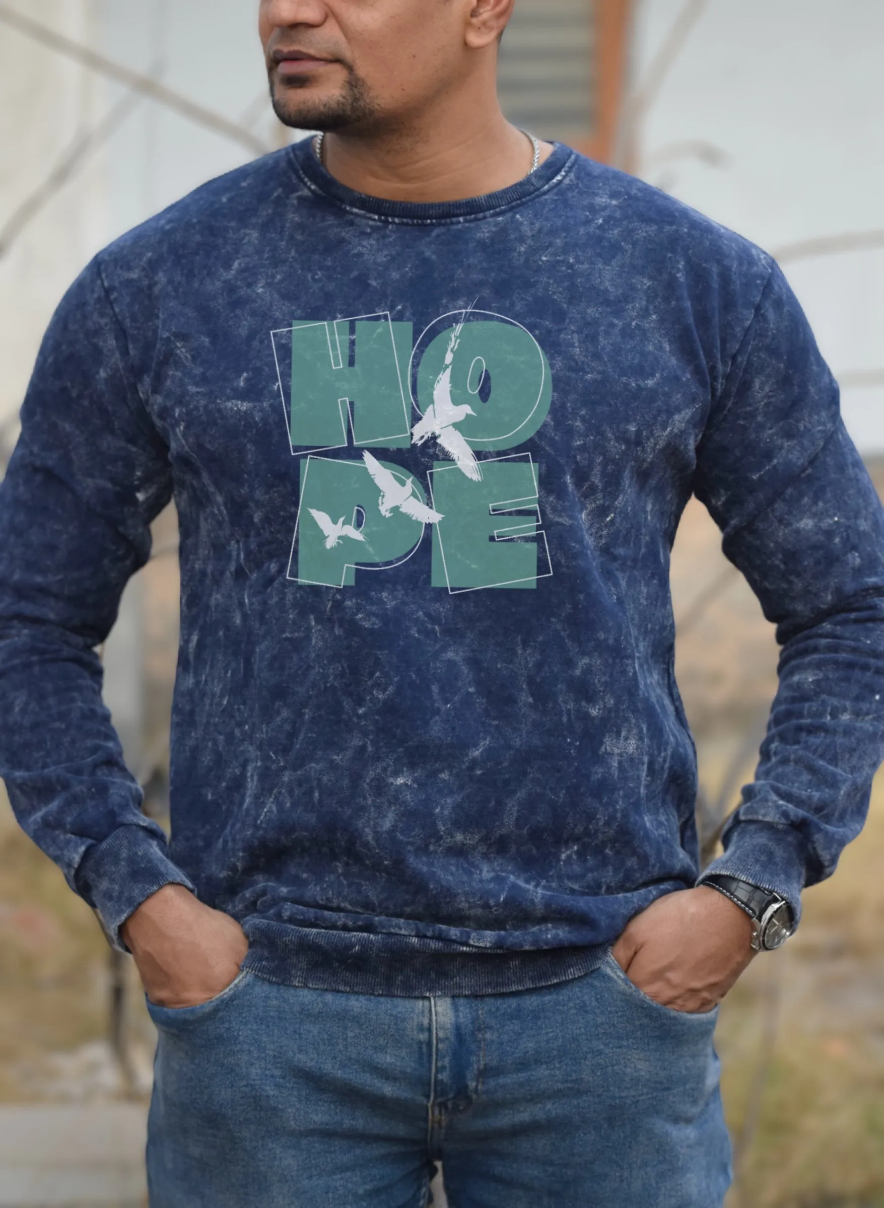 Hope Navy Blue Optical Pattern Sweatshirt