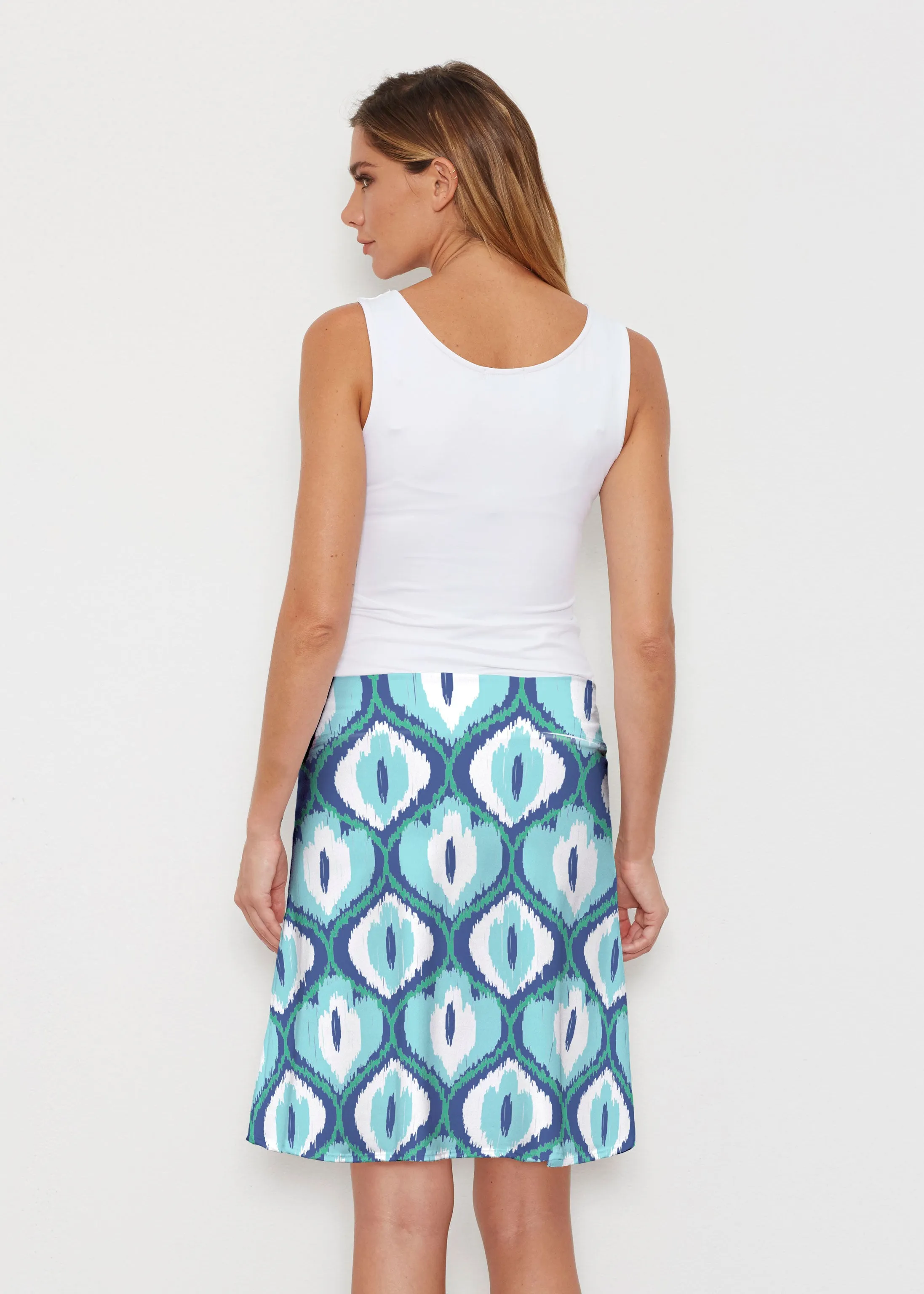 Ikat Buds Blue (8075) ~ Silky Brenda Skirt 21 inch