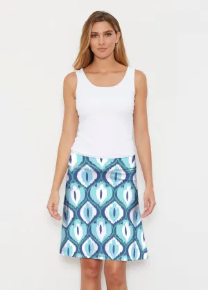 Ikat Buds Blue (8075) ~ Silky Brenda Skirt 21 inch