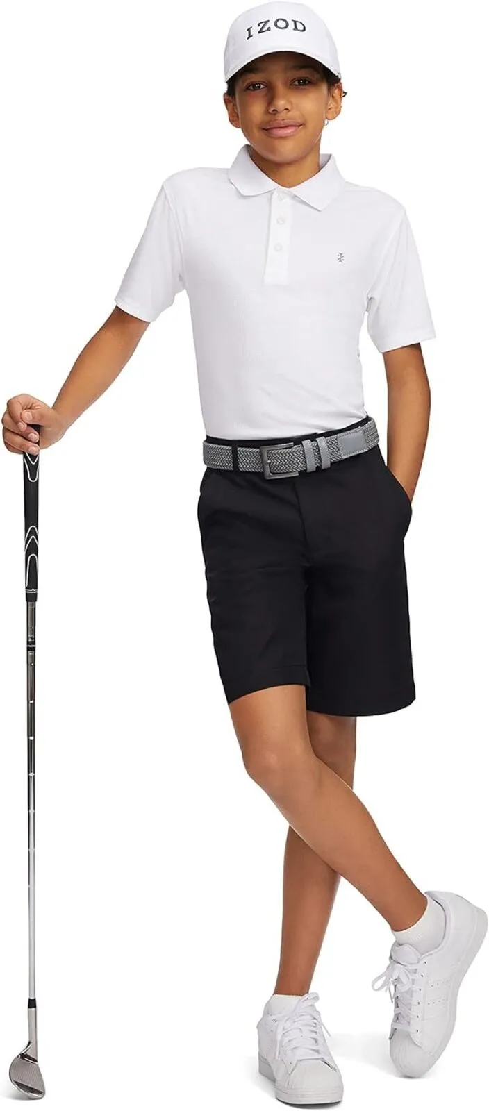 Izod Boys' Golf Swingflex Stretch Straight Fit Shorts Blackout Black 10 Husky