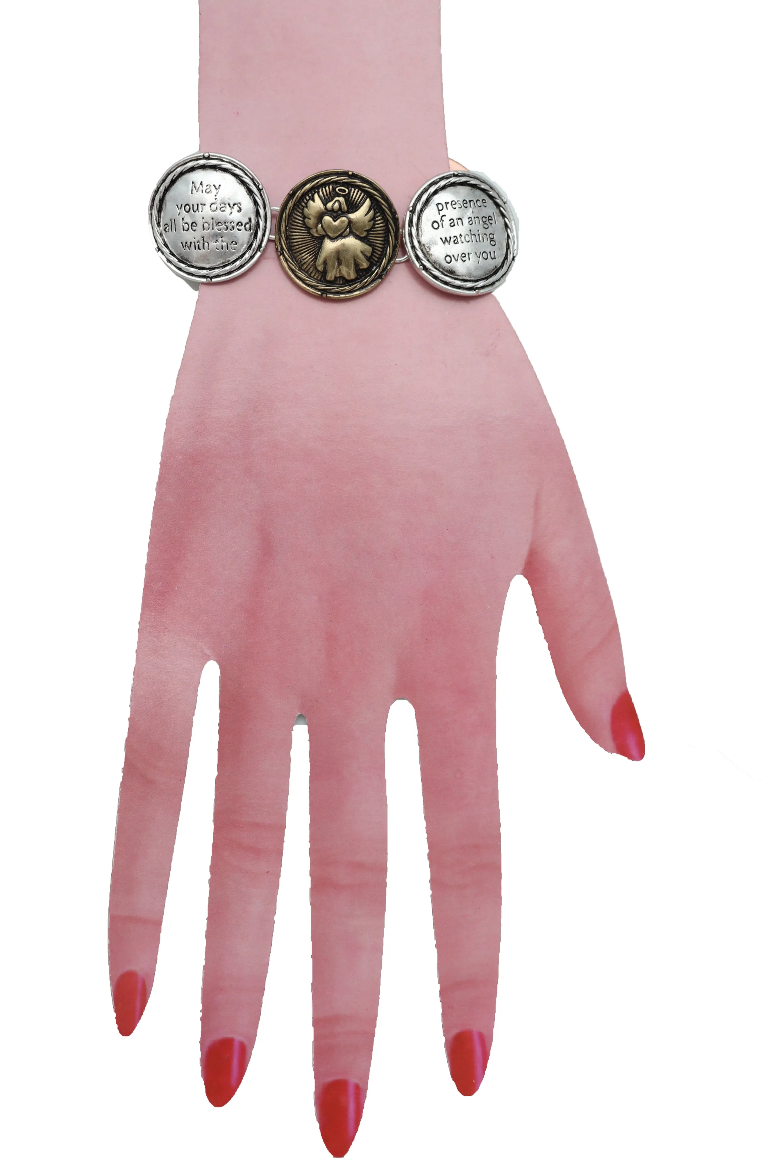 Jewelry Bracelet Silver Metal Angel Charms Protection Bless Prayer Weekend